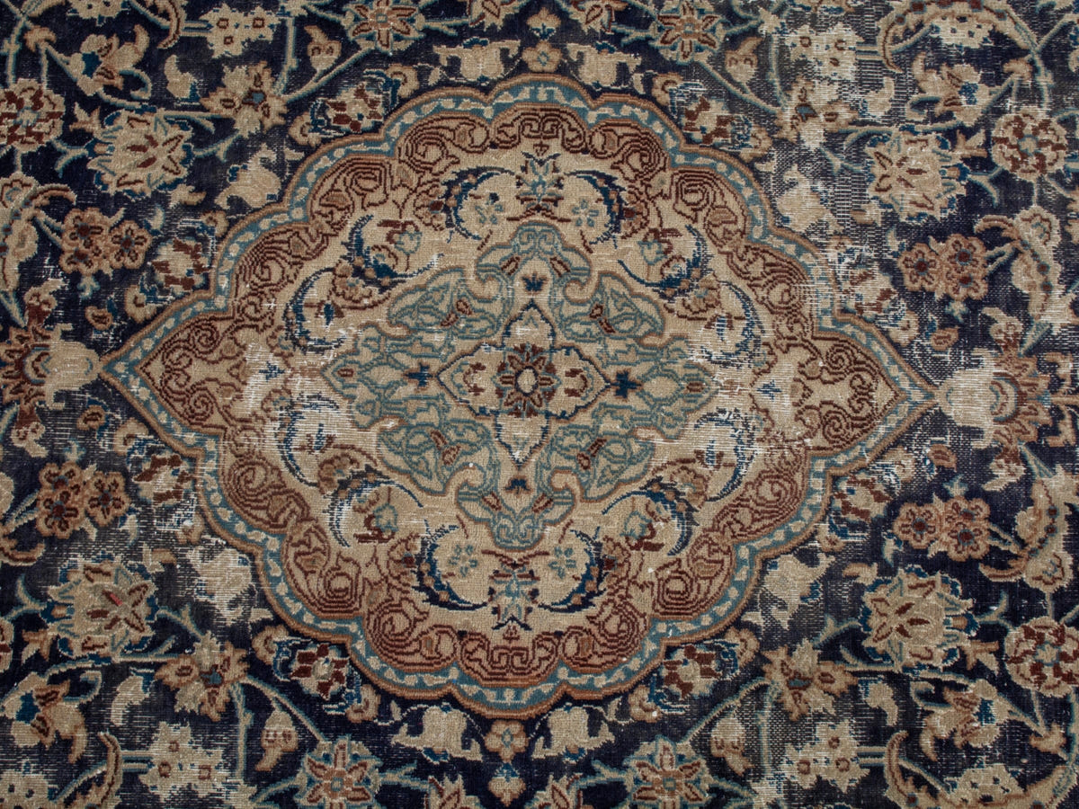 Persian Nain area rug in navy and cream, view 14 of 21