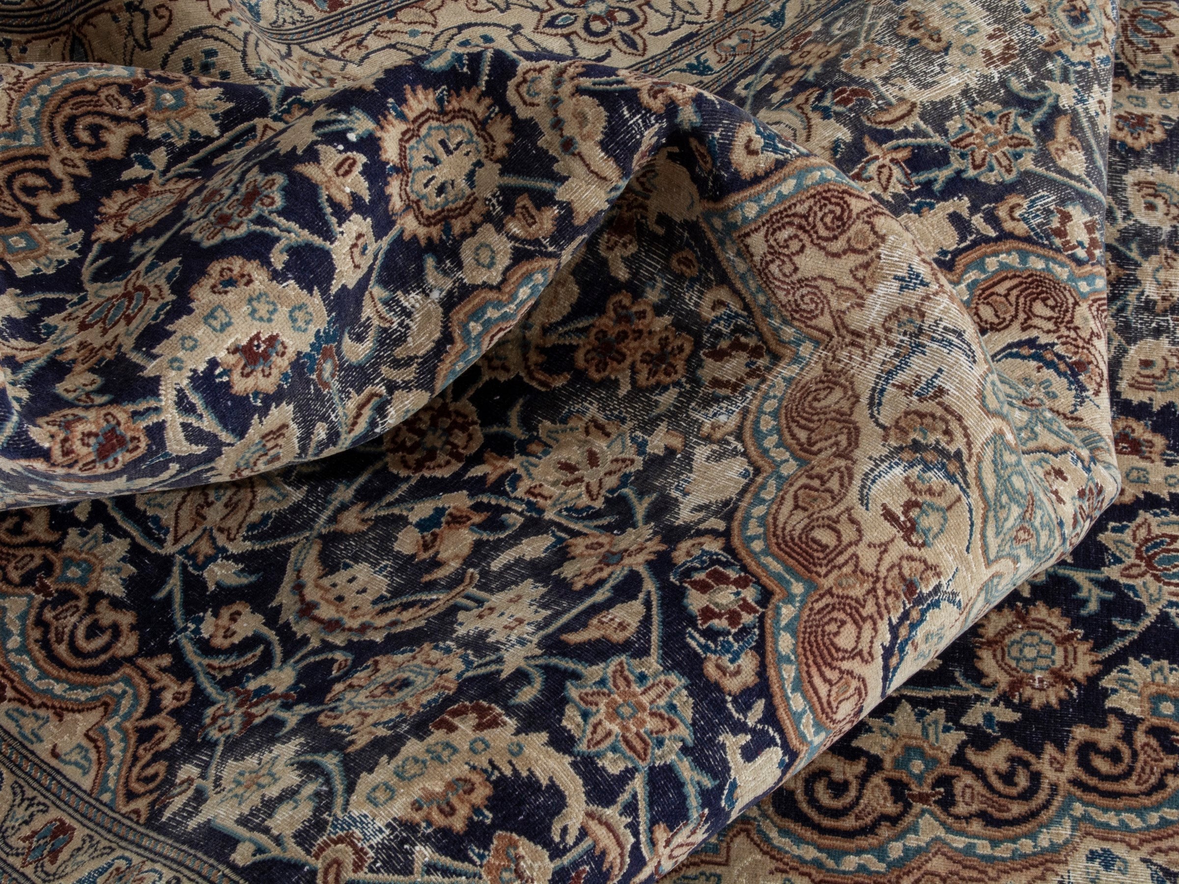 Persian Nain area rug in navy and cream, view 16 of 20