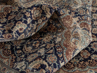 Persian Nain area rug in navy and cream, view 17 of 21