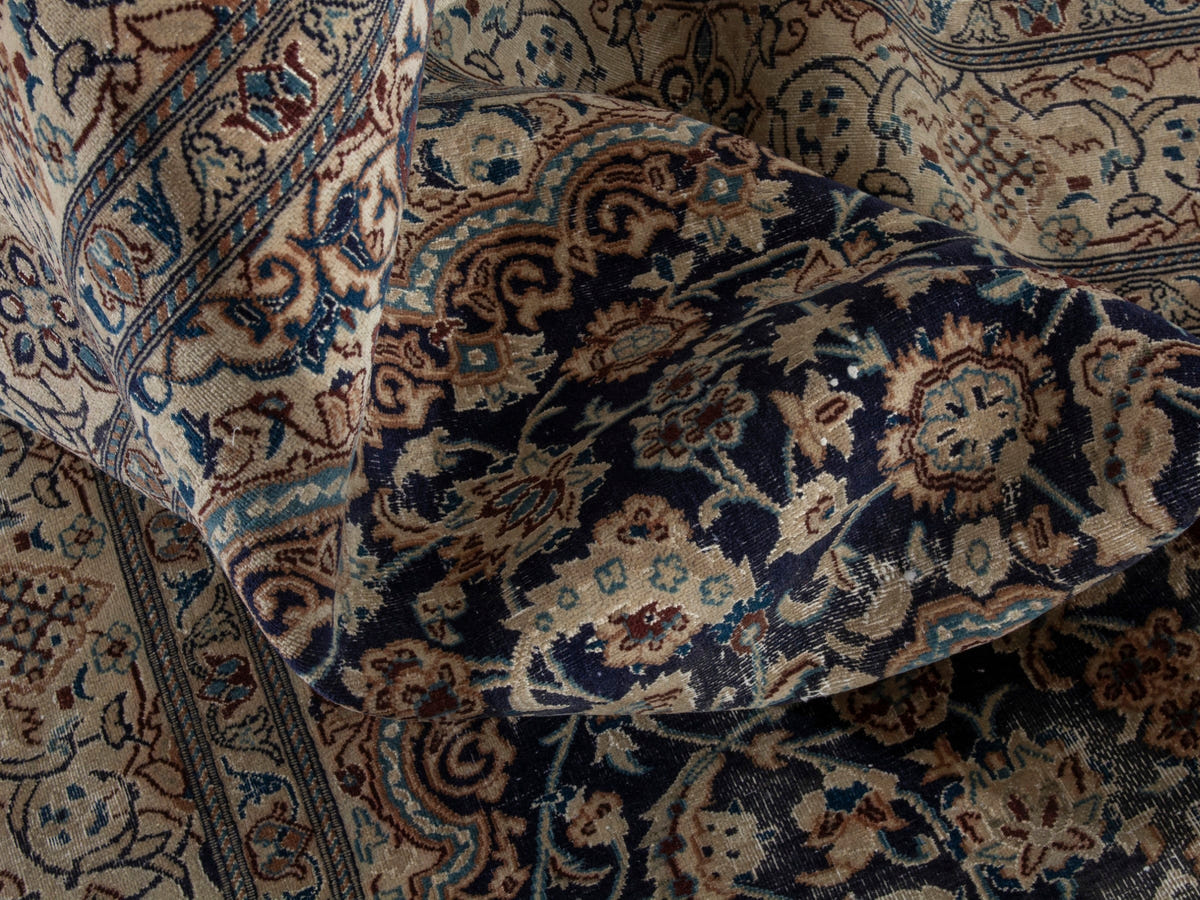 Persian Nain area rug in navy and cream, view 18 of 21