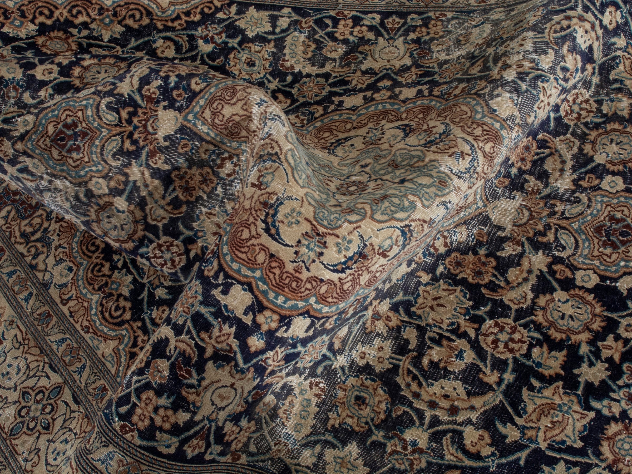 Persian Nain area rug in navy and cream, view 19 of 20