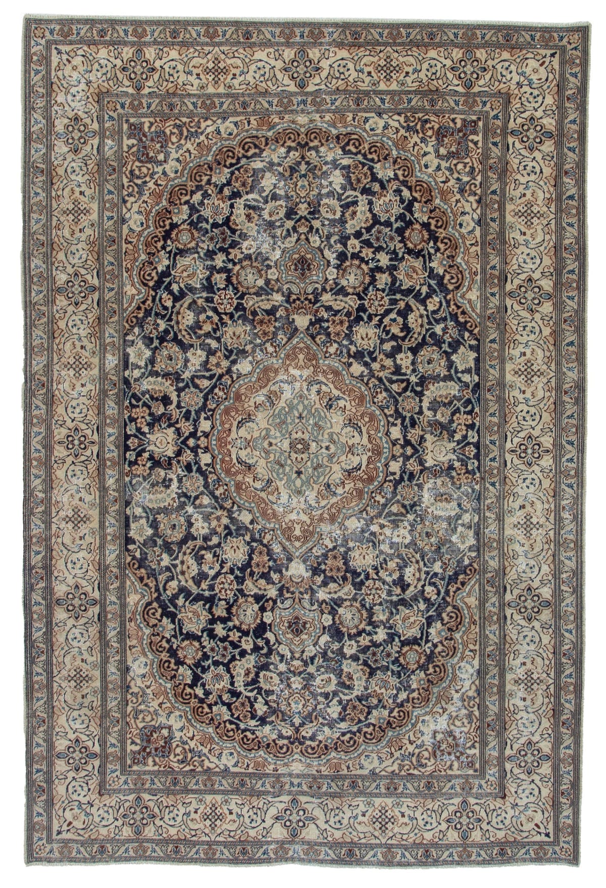 Persian Nain area rug in navy and cream, view 2 of 21