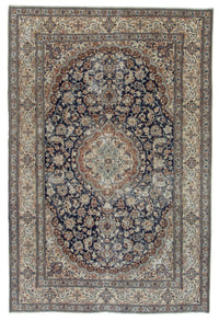 Persian Nain area rug in navy and cream, view 2 of 21