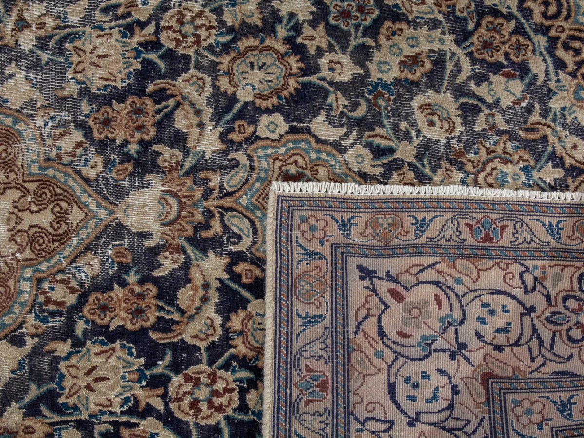 Persian Nain area rug in navy and cream, view 21 of 21