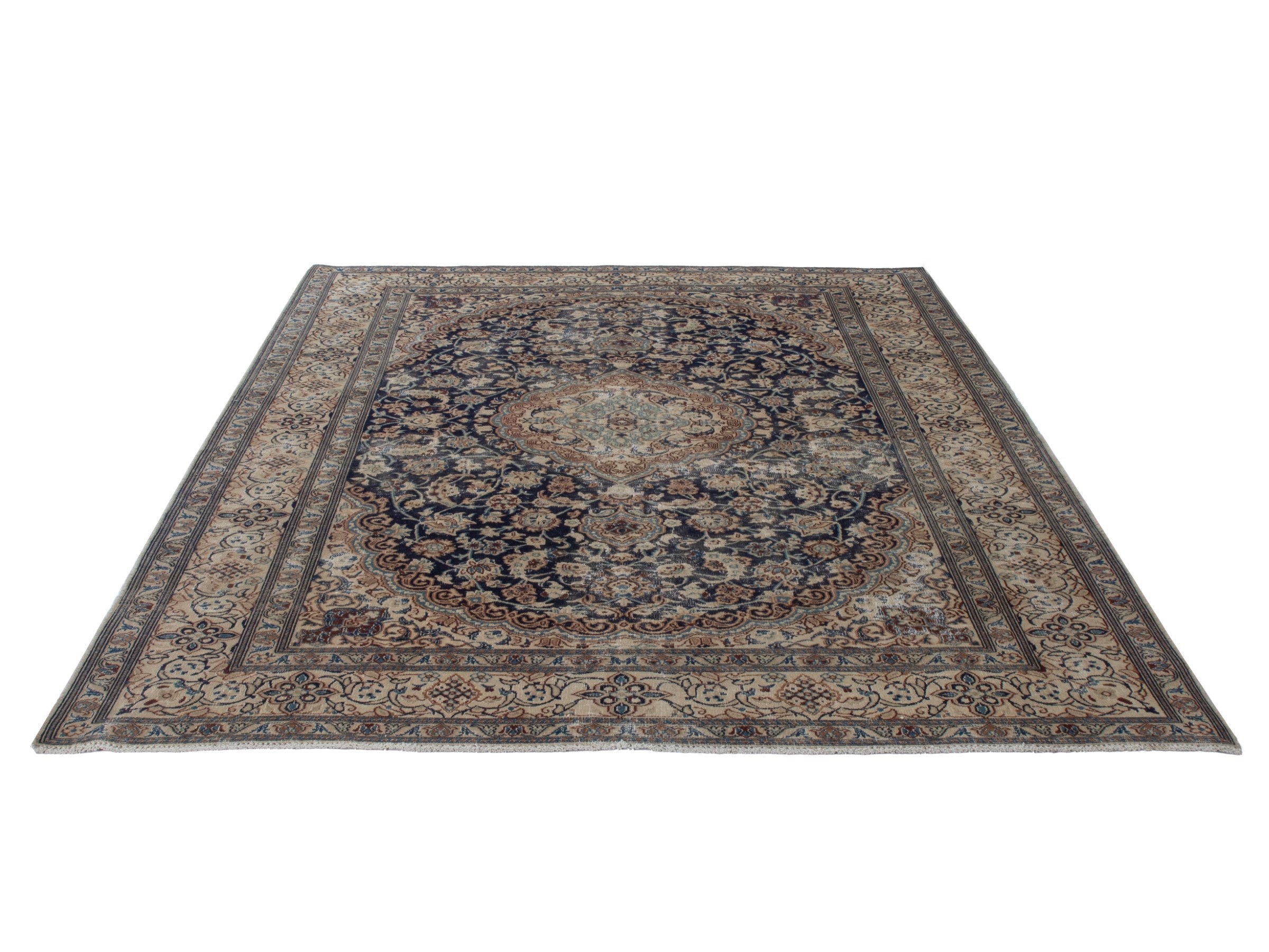 Persian Nain area rug in navy and cream, view 2 of 20