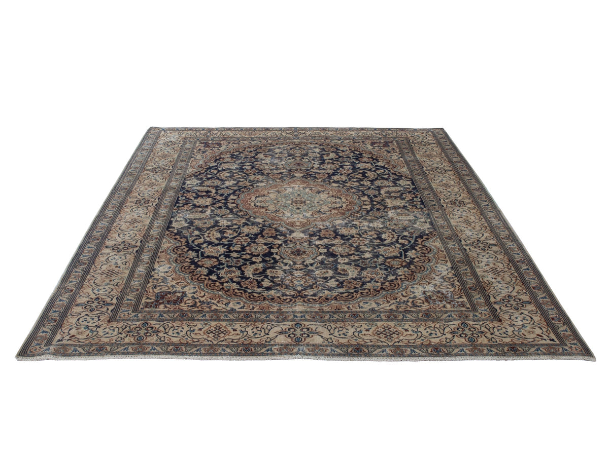 Persian Nain area rug in navy and cream, view 3 of 21