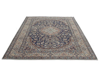 Persian Nain area rug in navy and cream, view 4 of 21