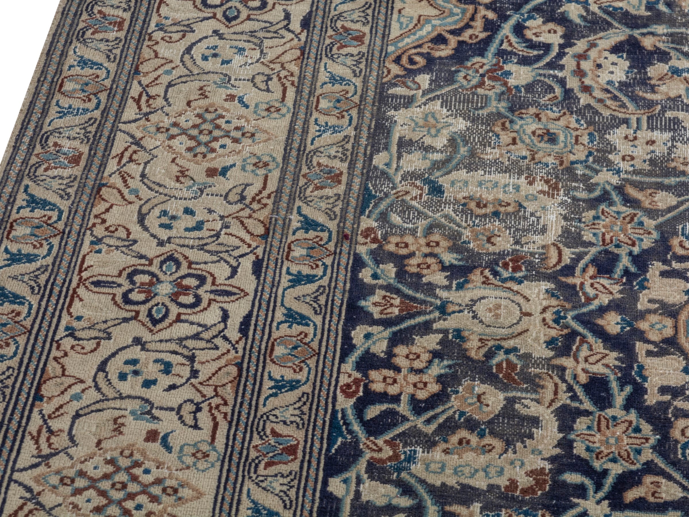 Persian Nain area rug in navy and cream, view 5 of 20