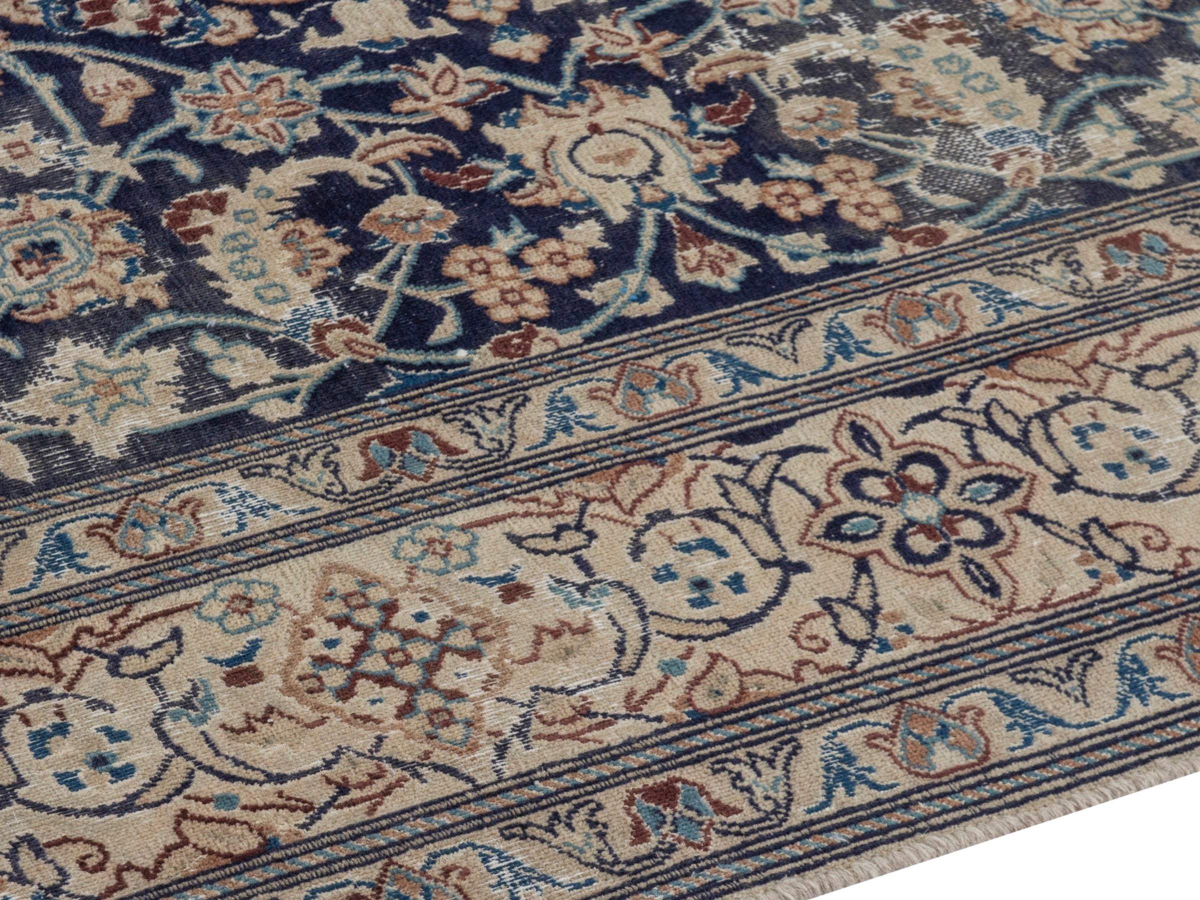 Persian Nain area rug in navy and cream, view 6 of 20