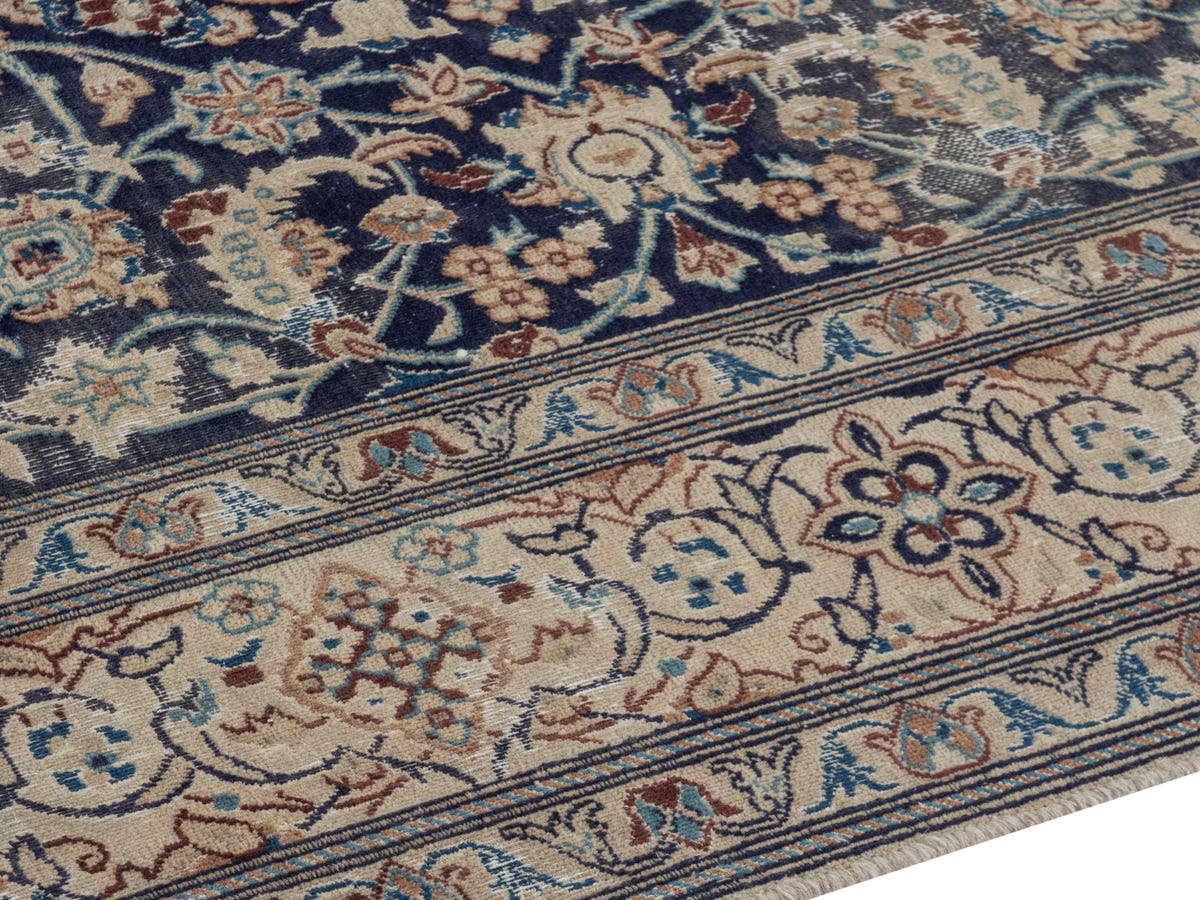 Persian Nain area rug in navy and cream, view 9 of 21