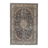Persian Nain area rug in navy and cream, 6'5" x 9'9"