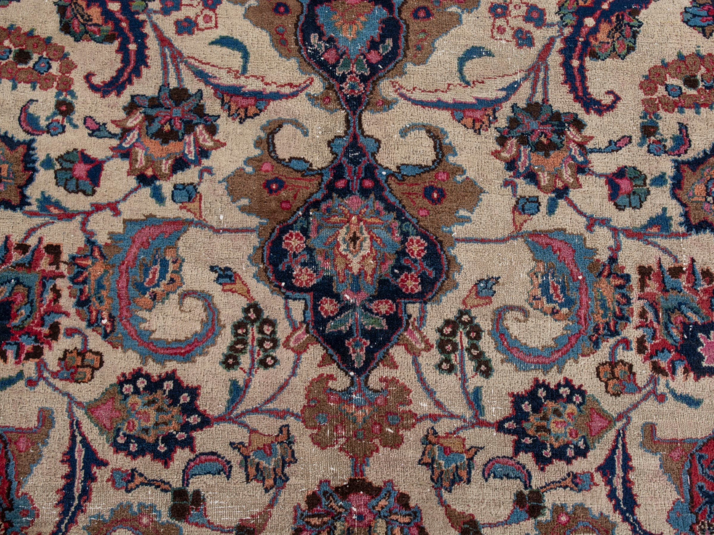 Persian Mashhad oversized rug in cream and burgundy, view 12 of 21