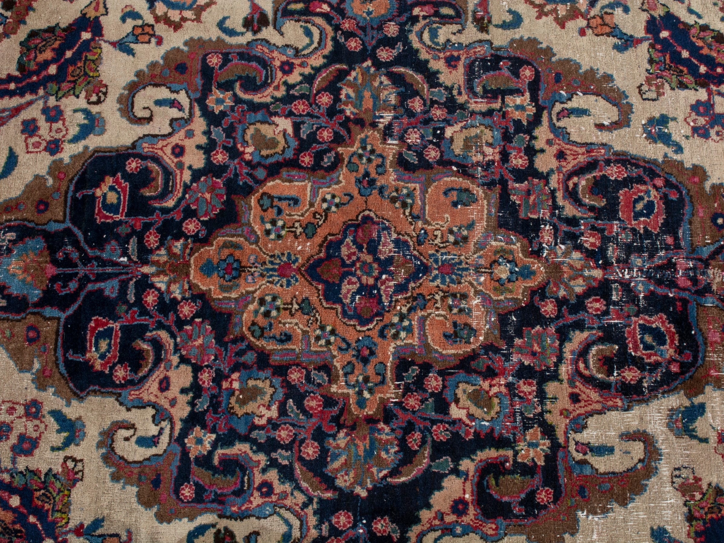 Persian Mashhad oversized rug in cream and burgundy, view 13 of 21