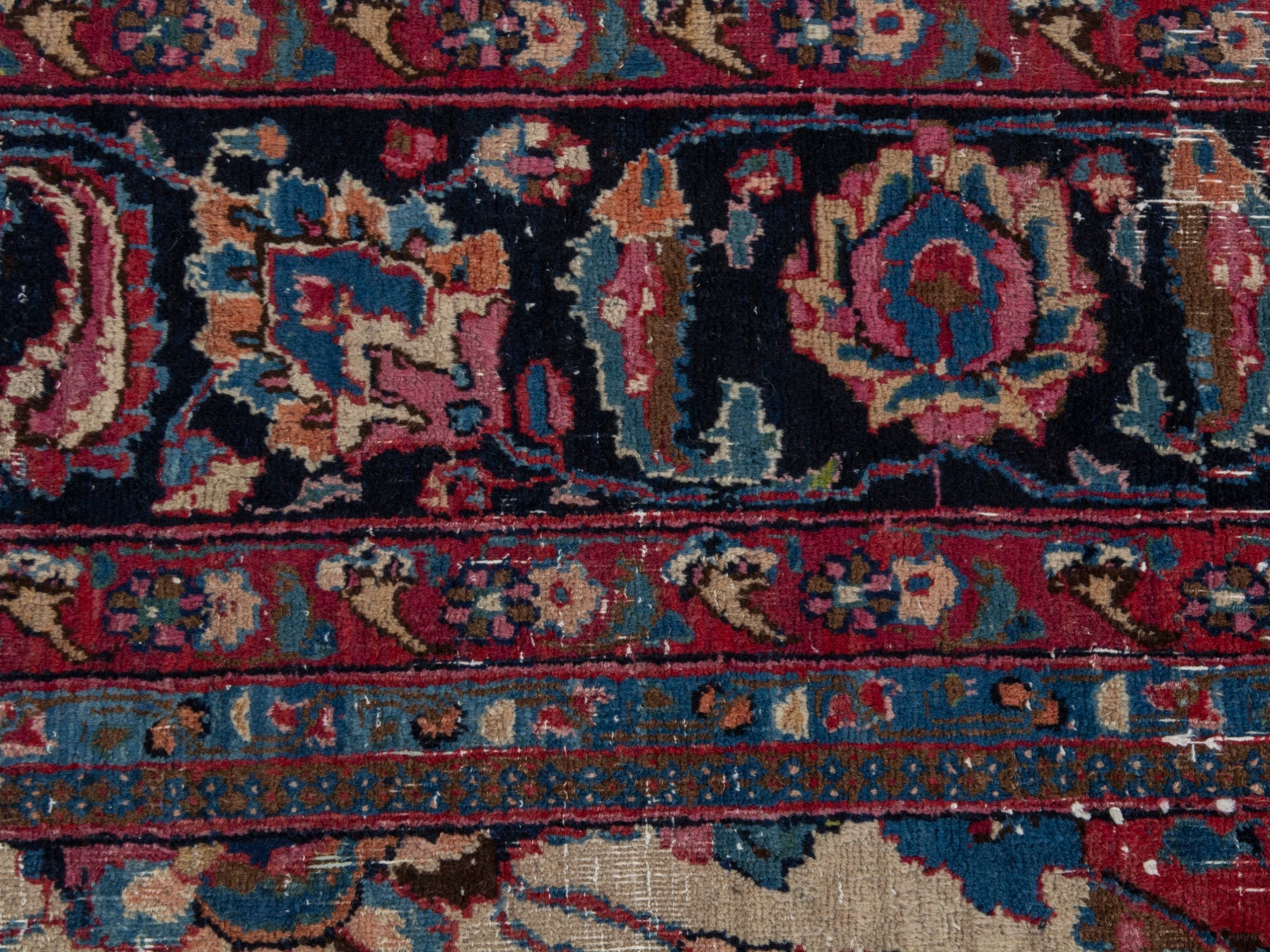 Persian Mashhad oversized rug in cream and burgundy, view 14 of 21