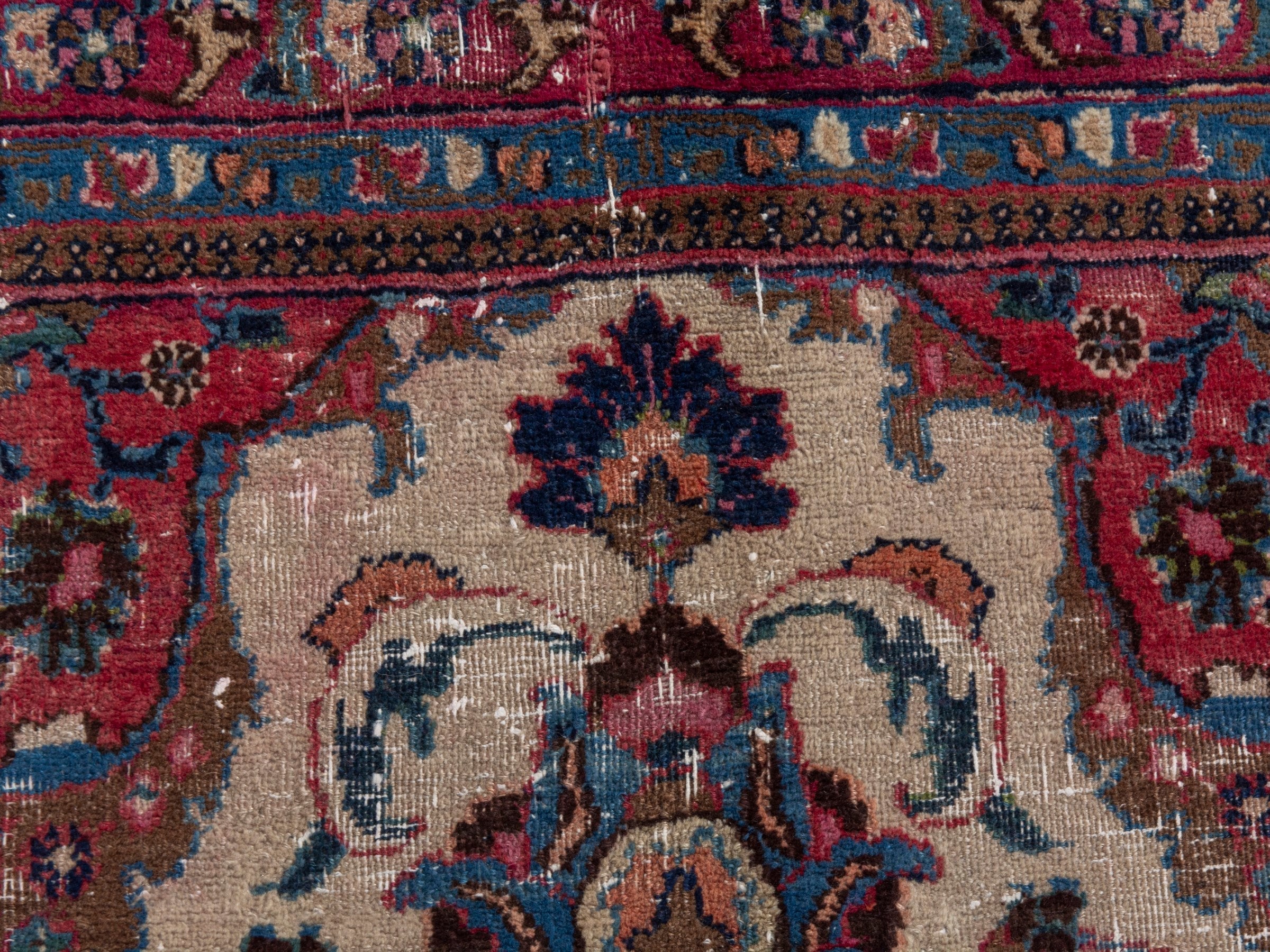 Persian Mashhad oversized rug in cream and burgundy, view 15 of 21