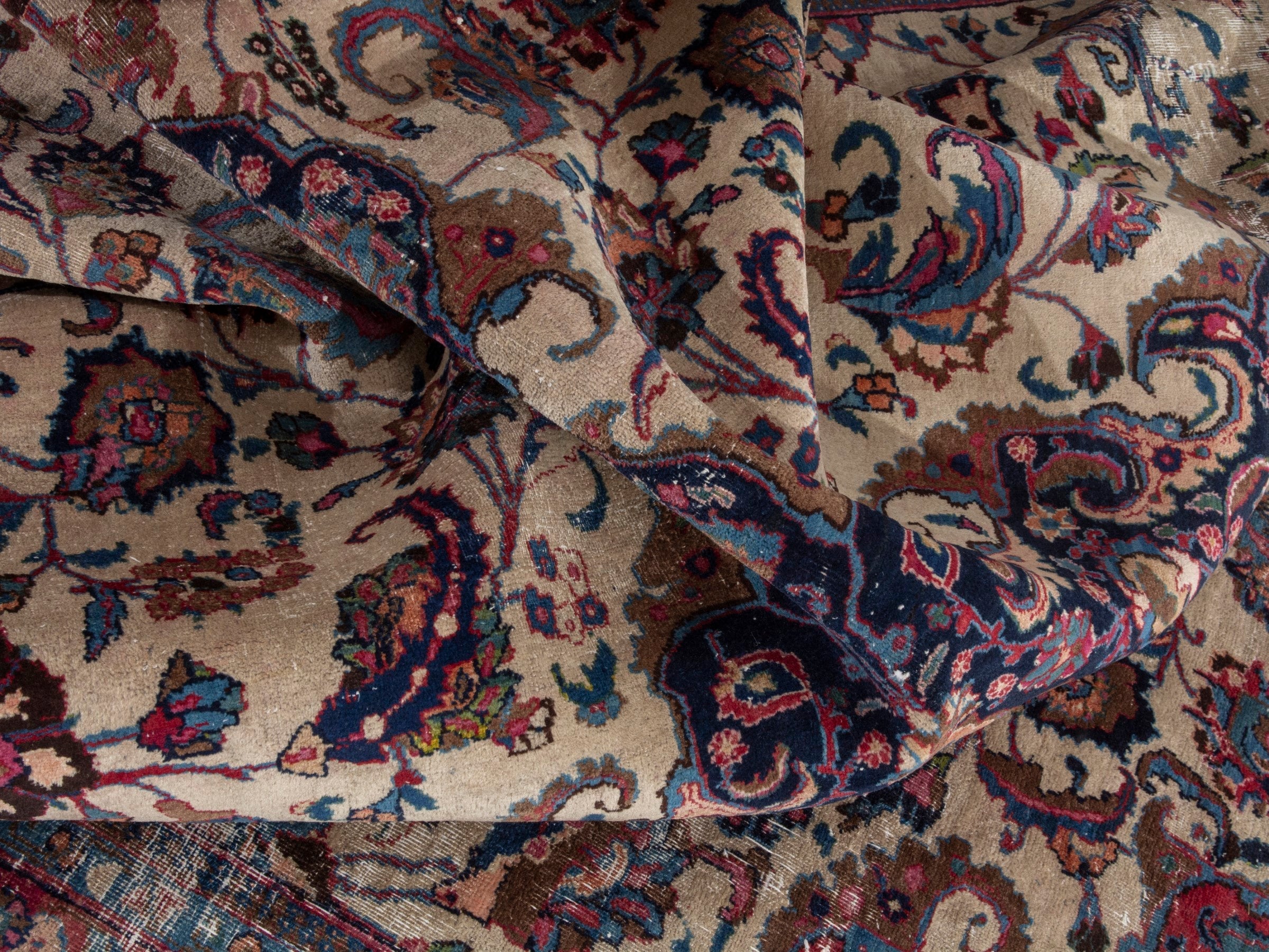 Persian Mashhad oversized rug in cream and burgundy, view 16 of 21