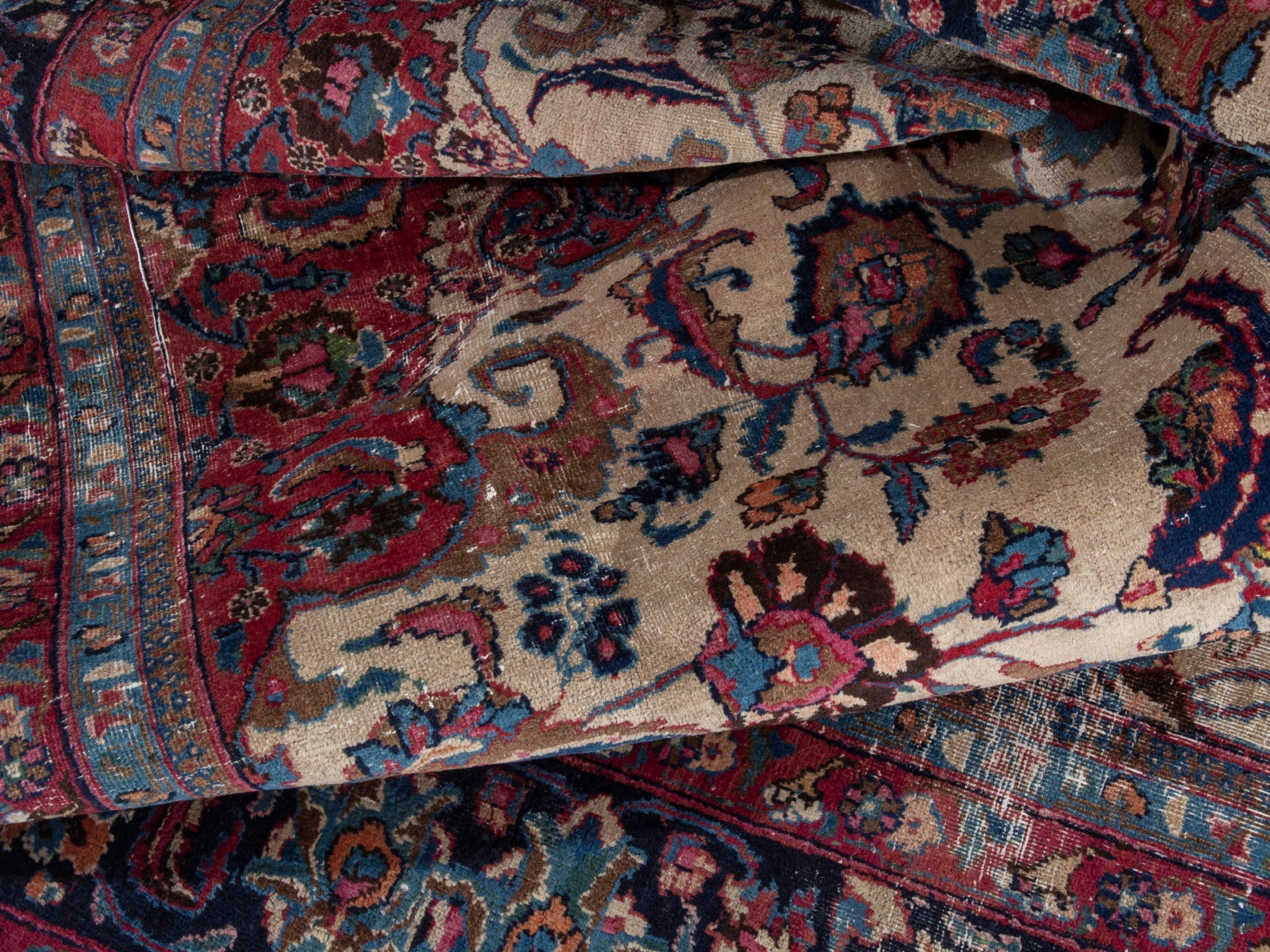 Persian Mashhad oversized rug in cream and burgundy, view 17 of 21