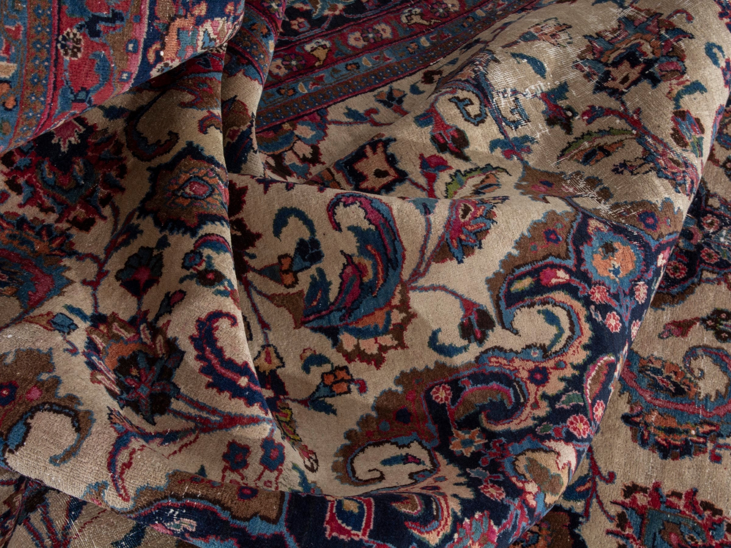 Persian Mashhad oversized rug in cream and burgundy, view 18 of 21