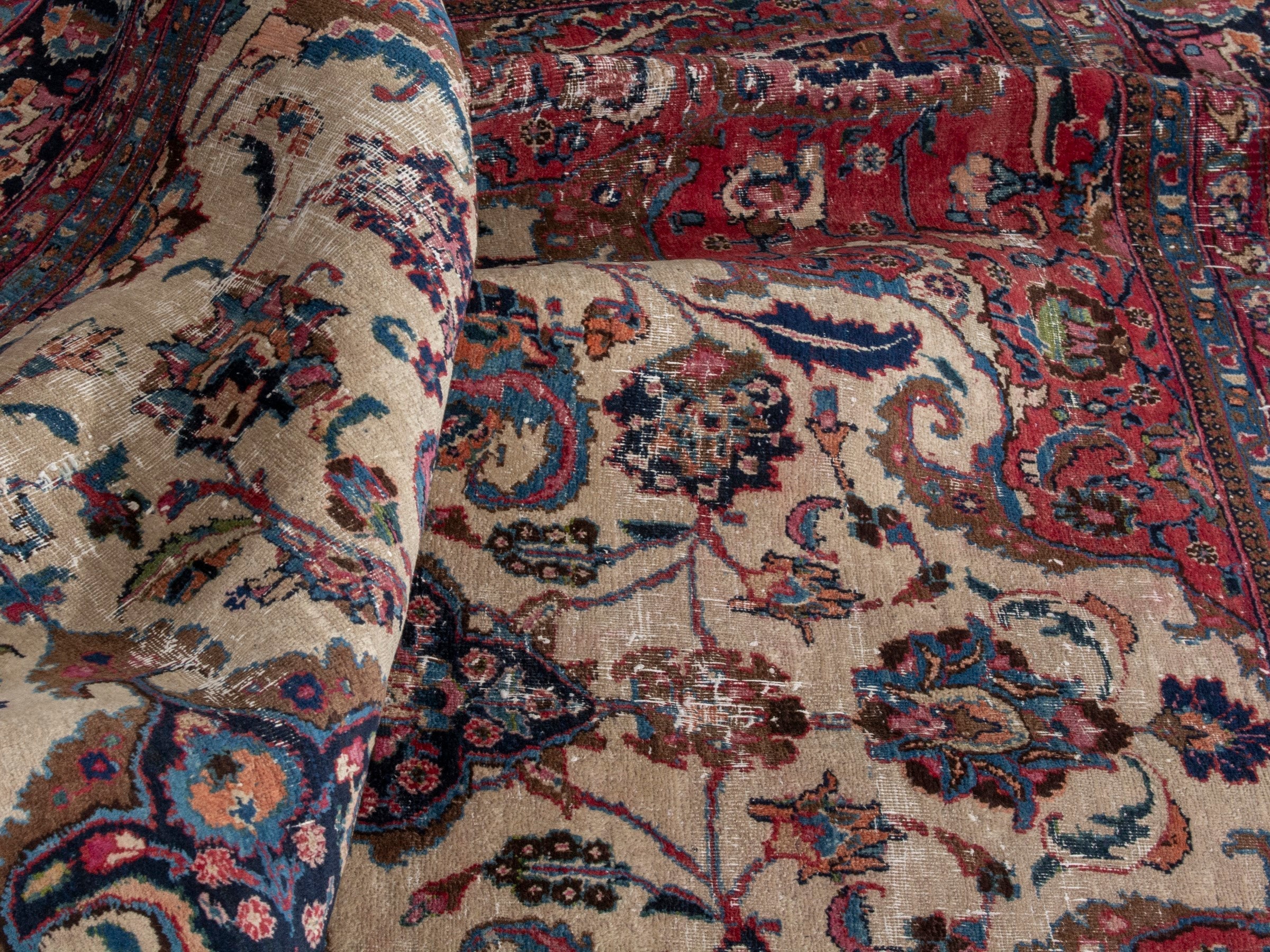 Persian Mashhad oversized rug in cream and burgundy, view 19 of 21