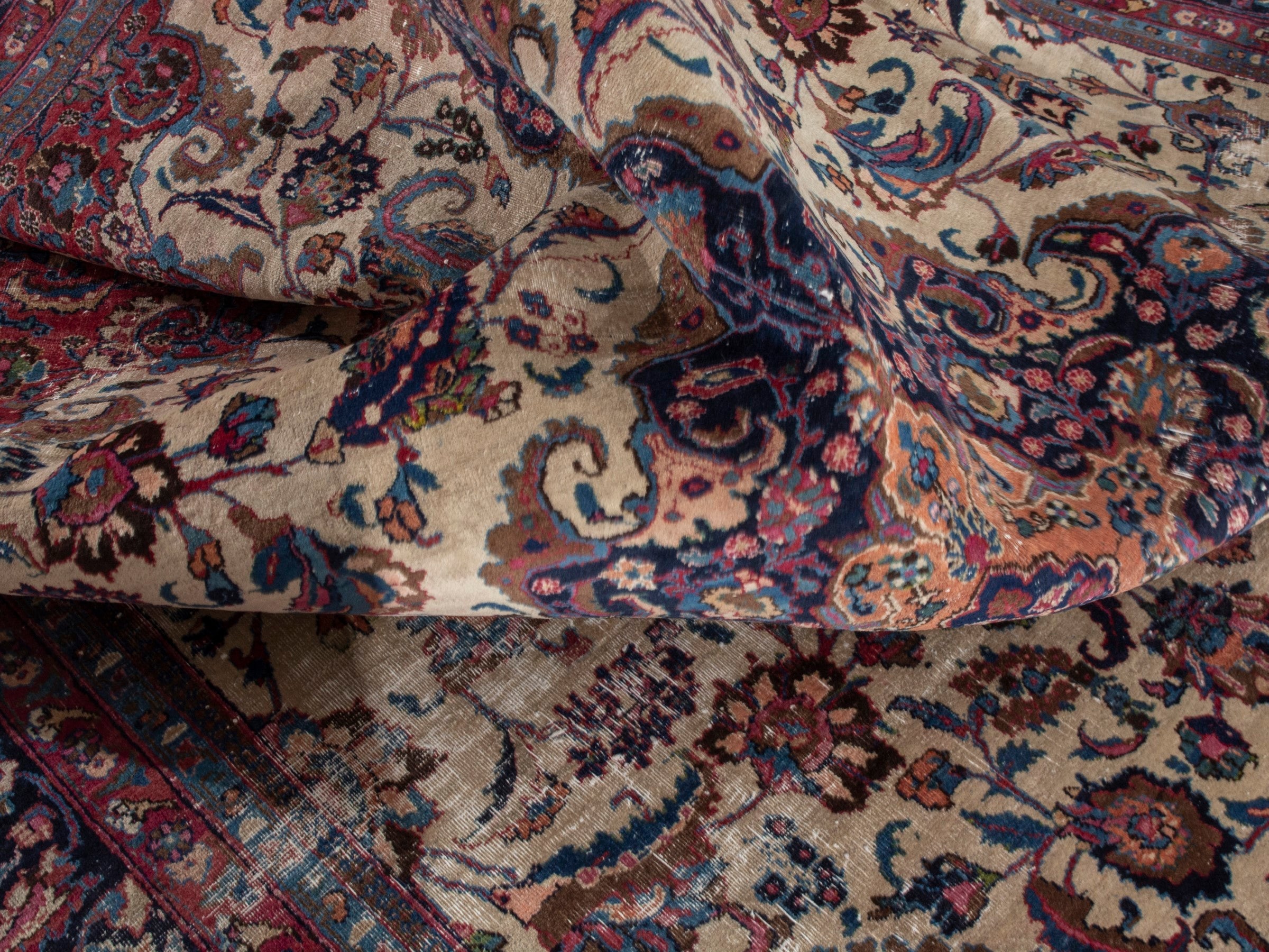 Persian Mashhad oversized rug in cream and burgundy, view 20 of 21