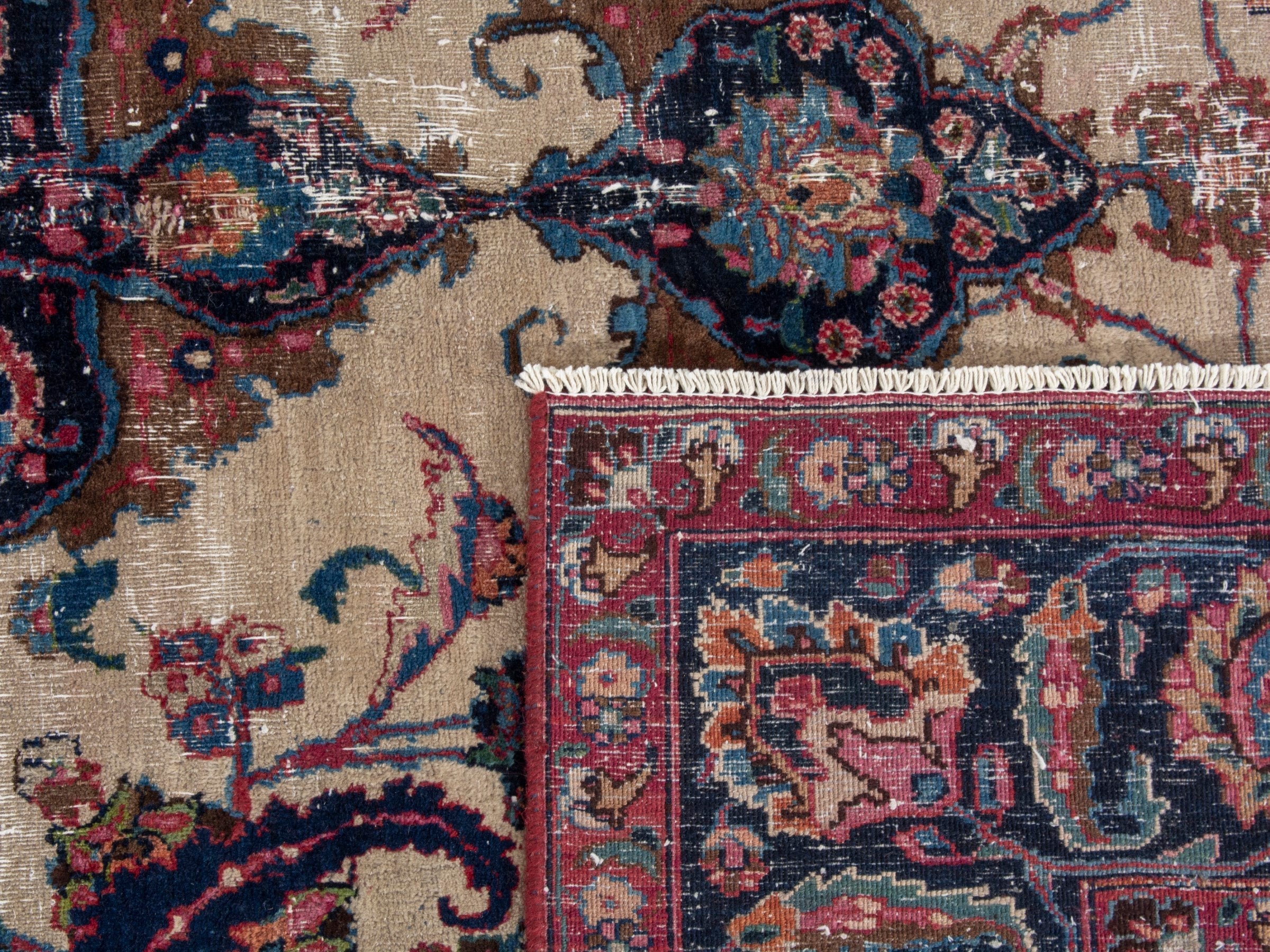 Persian Mashhad oversized rug in cream and burgundy, view 21 of 21