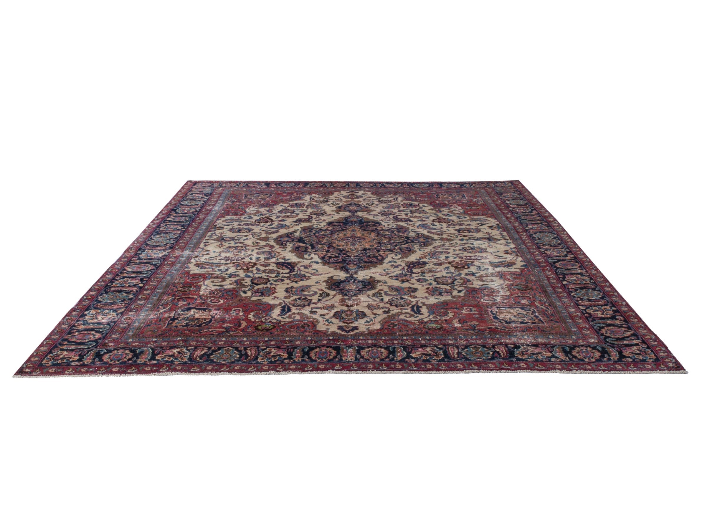 Persian Mashhad oversized rug in cream and burgundy, view 2 of 21