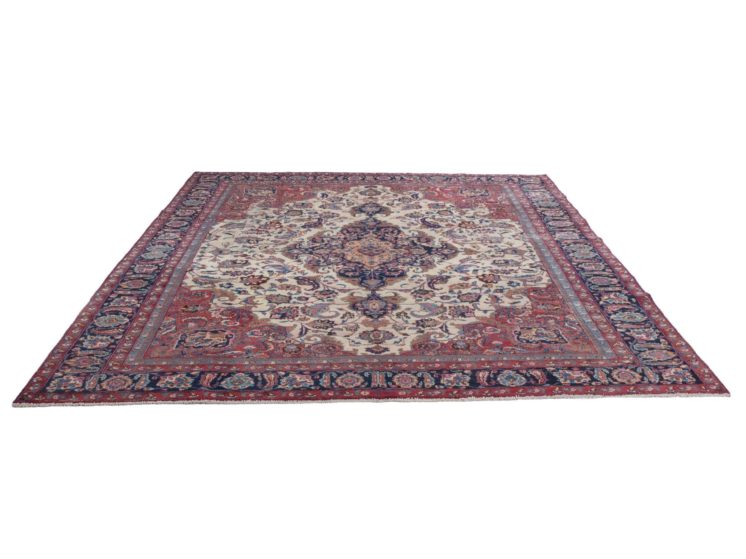 Persian Mashhad oversized rug in cream and burgundy, view 3 of 21