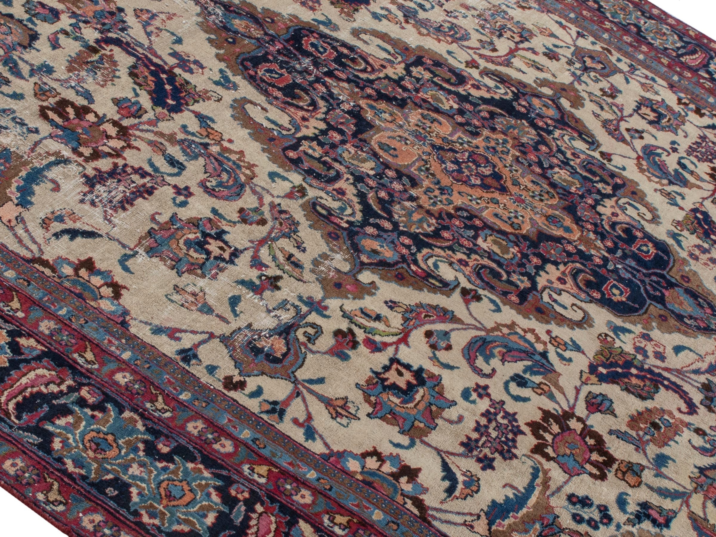 Persian Mashhad oversized rug in cream and burgundy, view 4 of 21