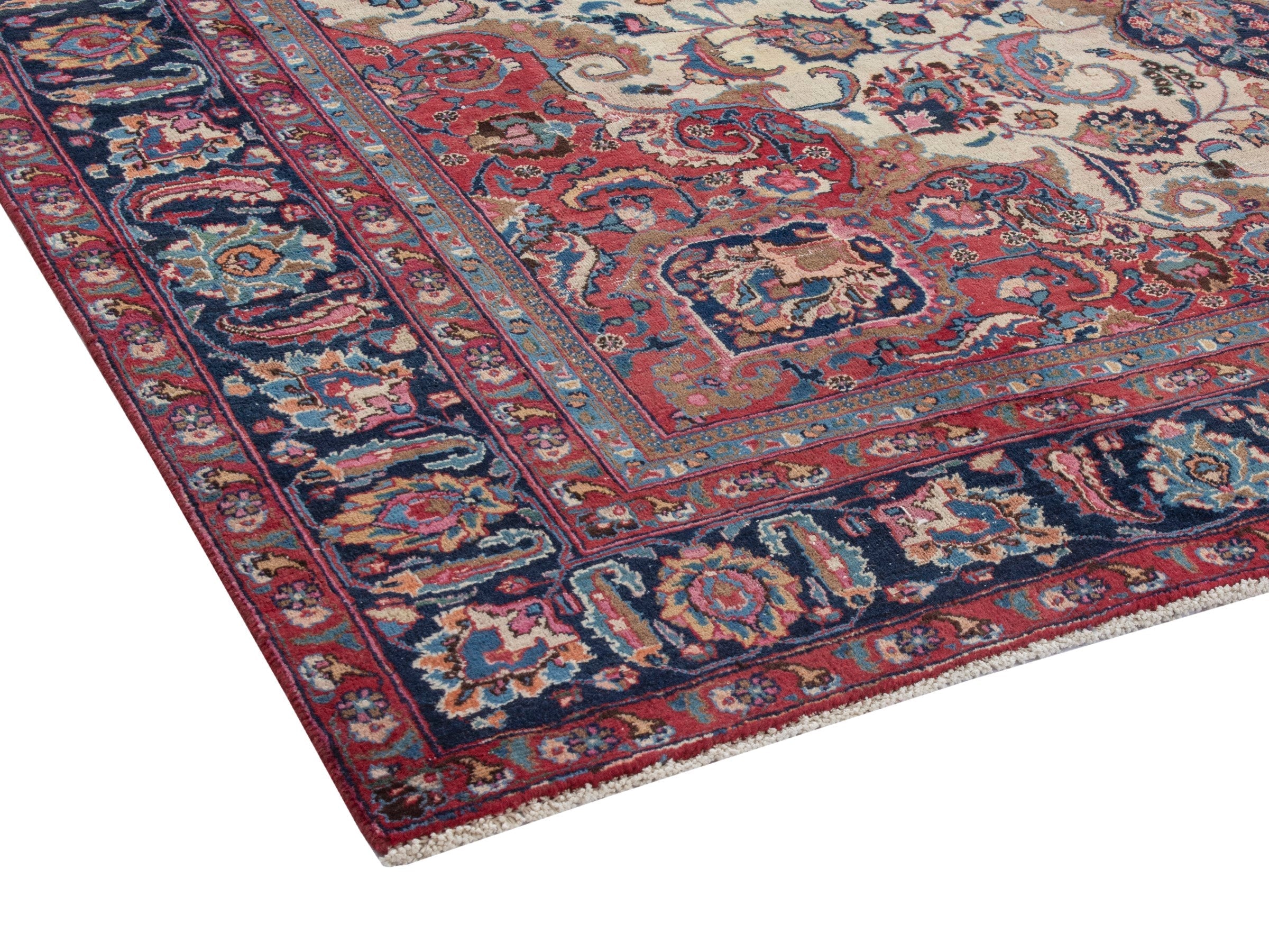 Persian Mashhad oversized rug in cream and burgundy, view 5 of 21