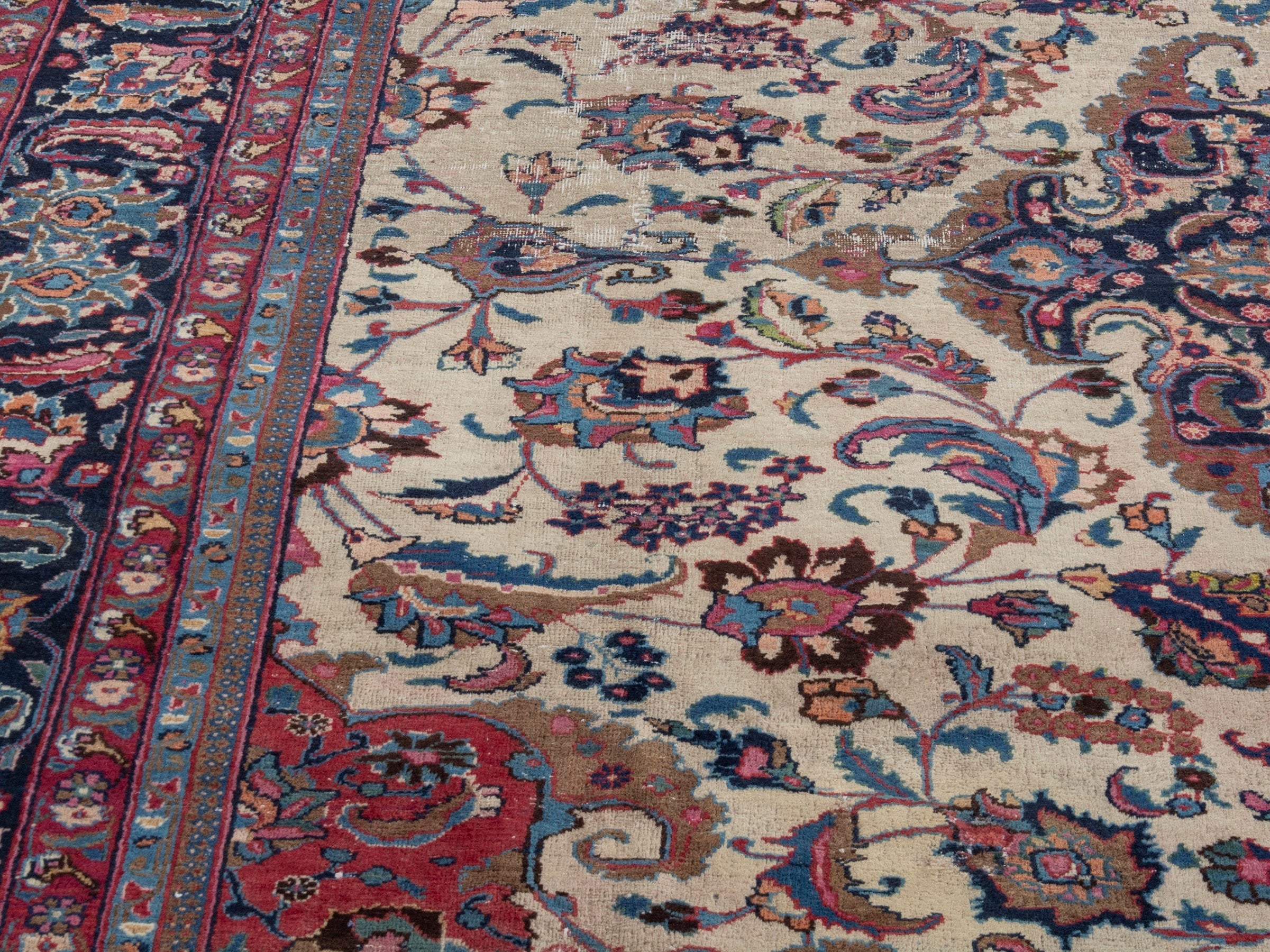 Persian Mashhad oversized rug in cream and burgundy, view 9 of 21