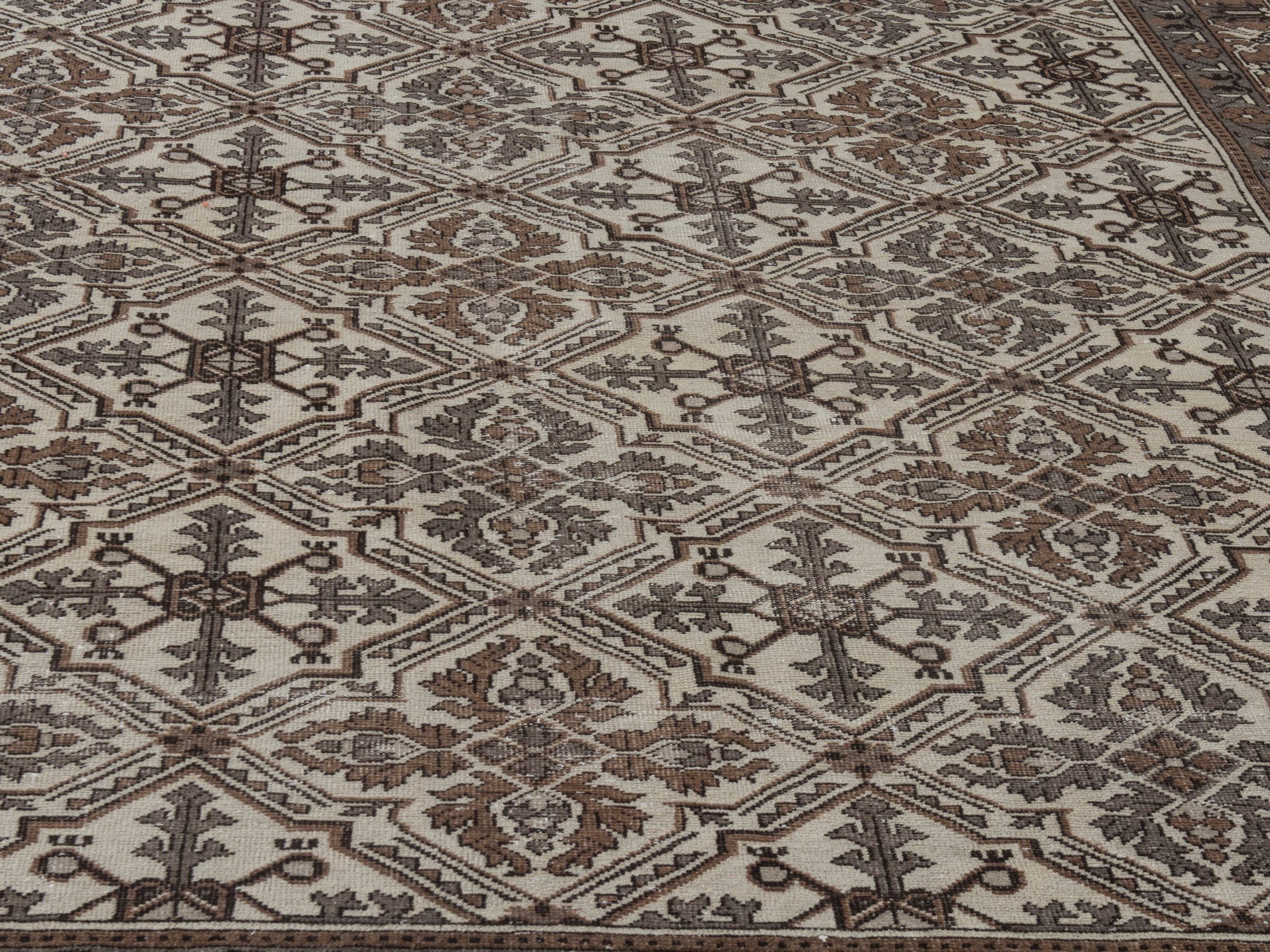 Persian Ferdos oversized rug in cream and dark brown, view 8 of 21