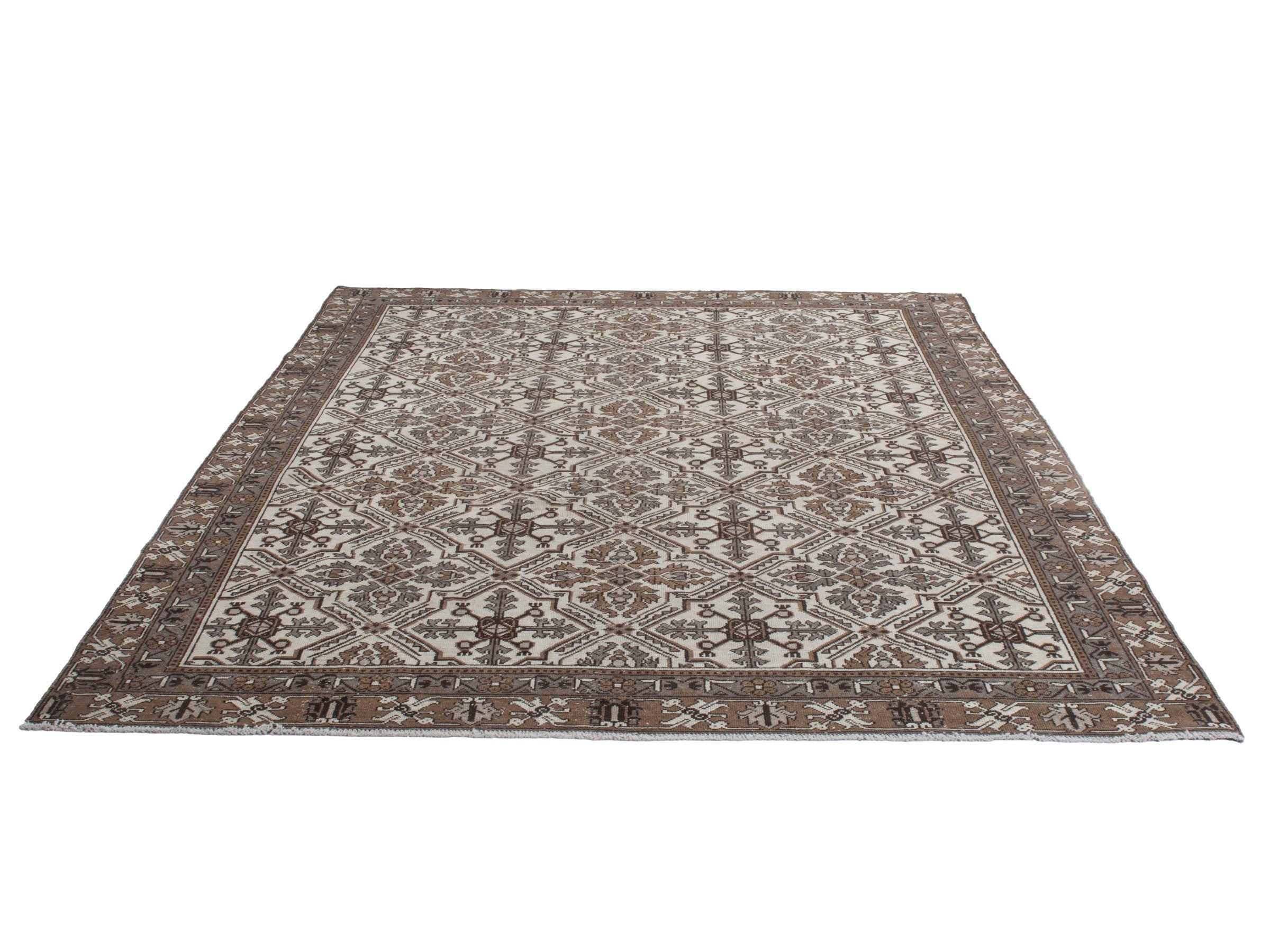 Persian Ferdos oversized rug in cream and dark brown, view 2 of 21