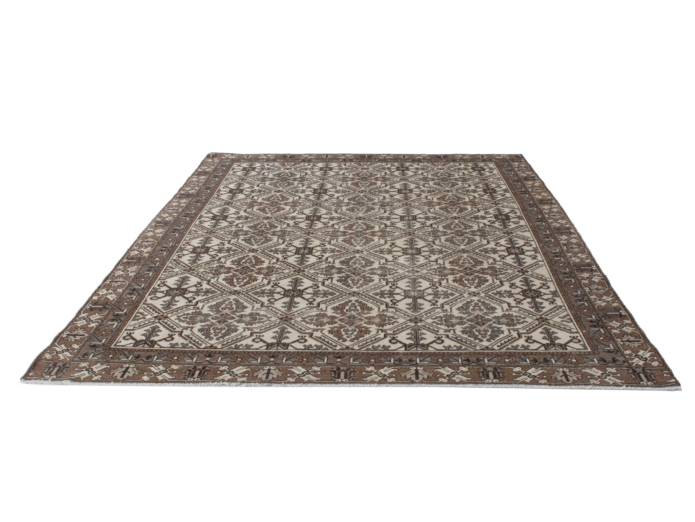 Persian Ferdos oversized rug in cream and dark brown, view 3 of 21