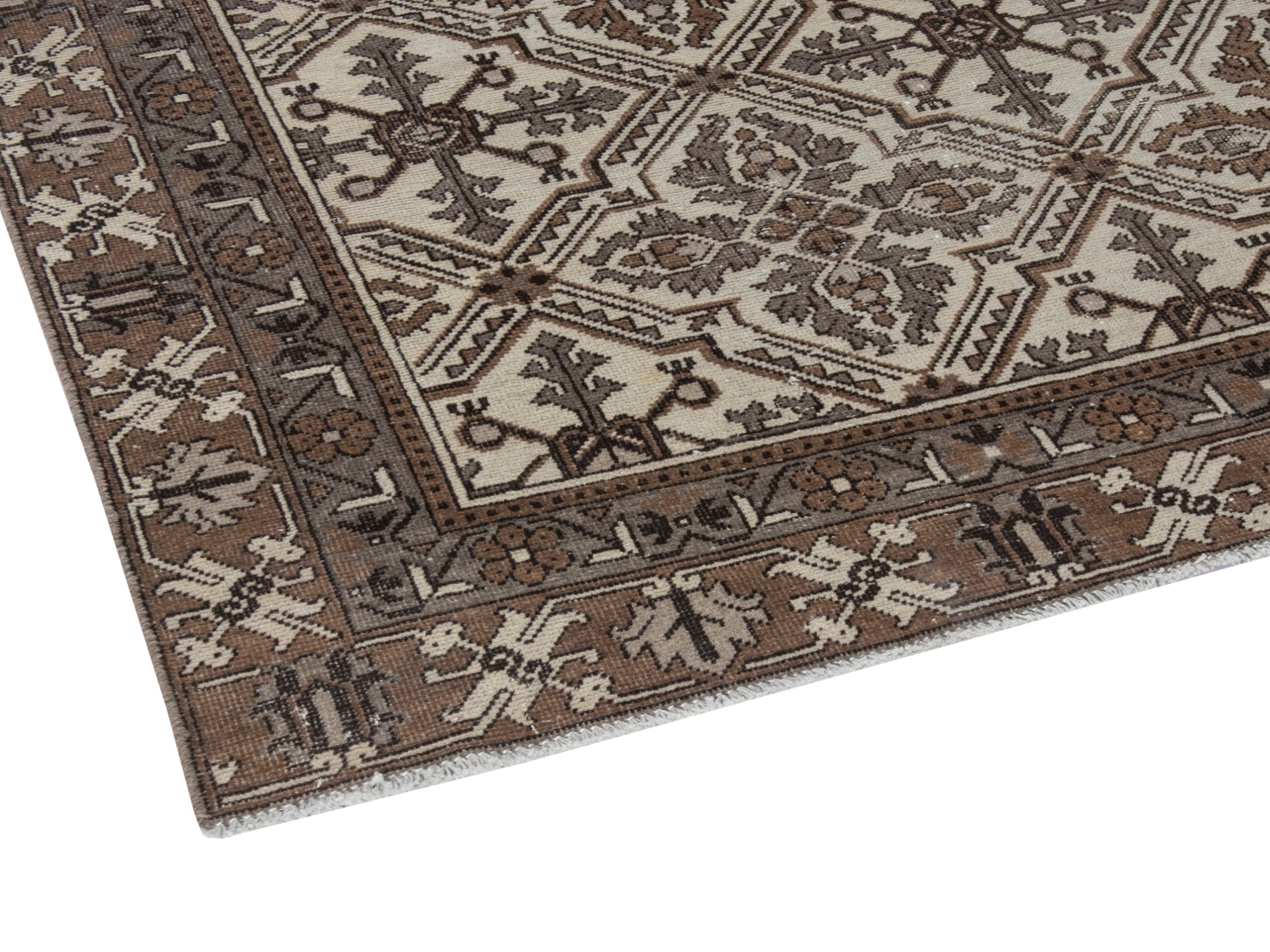 Persian Ferdos oversized rug in cream and dark brown, view 5 of 21