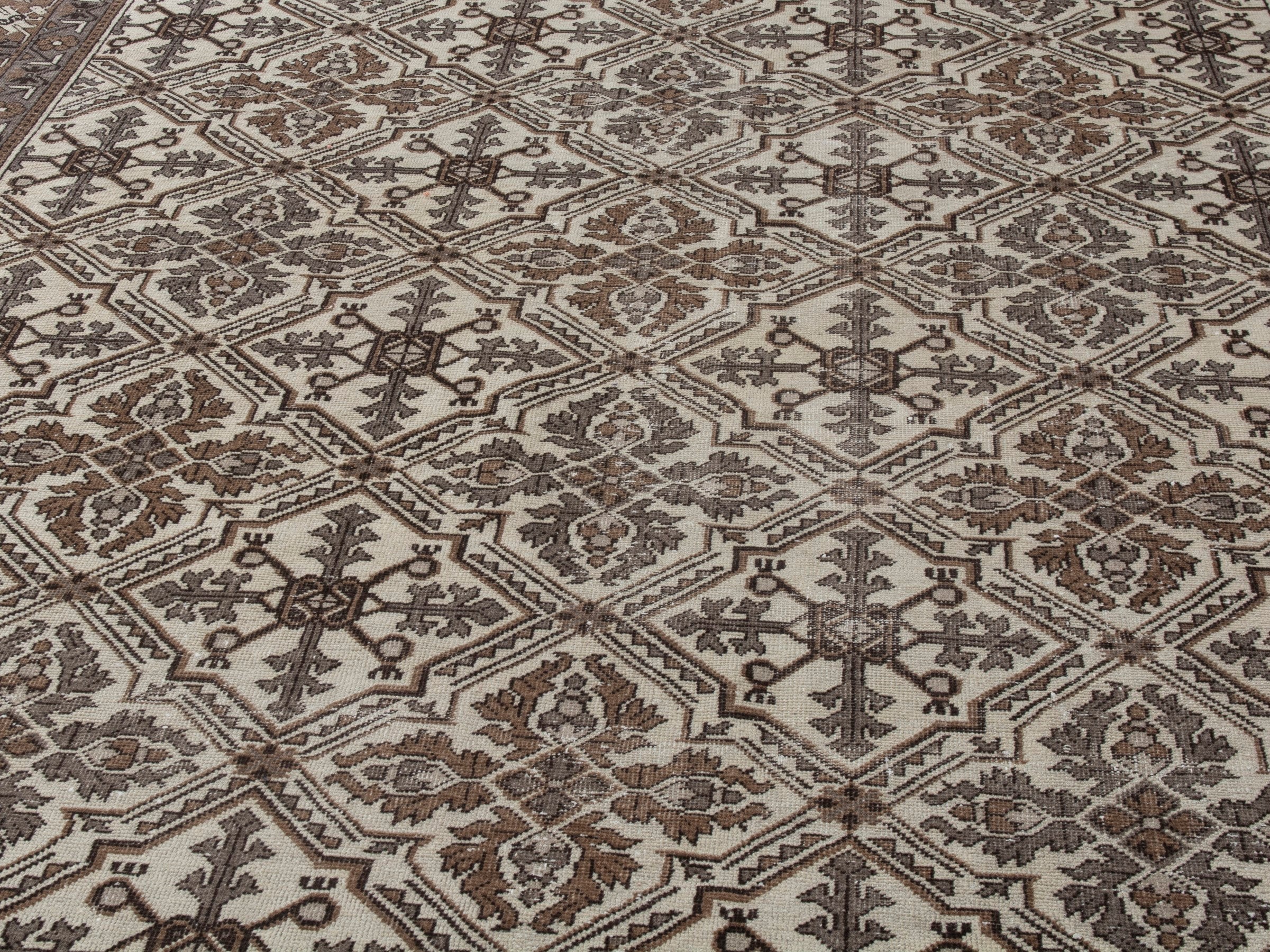 Persian Ferdos oversized rug in cream and dark brown, view 7 of 21