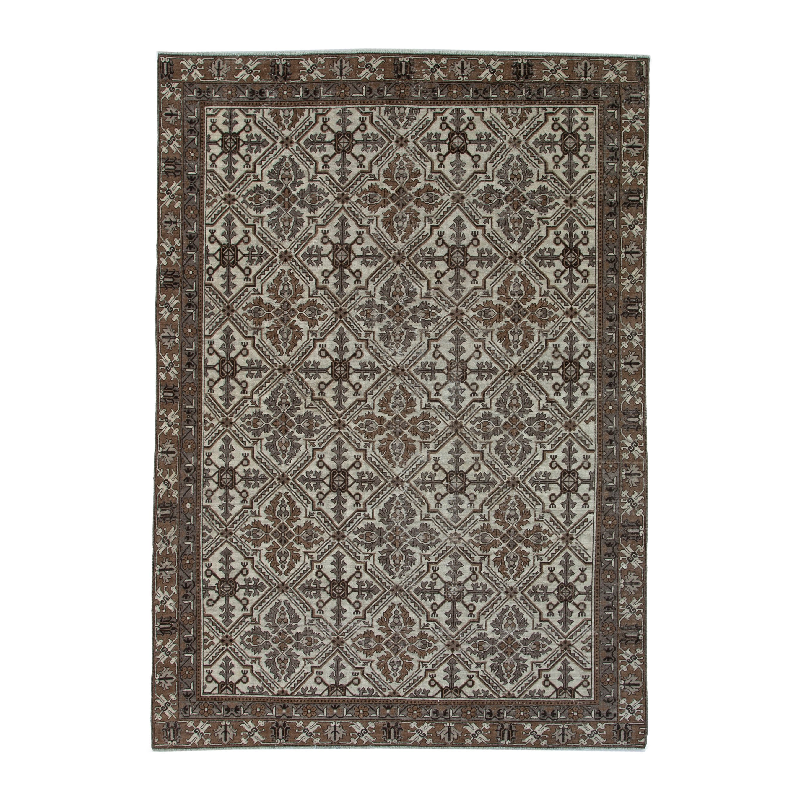 Persian Ferdos oversized rug in cream and dark brown, 7'10" x 10'11"