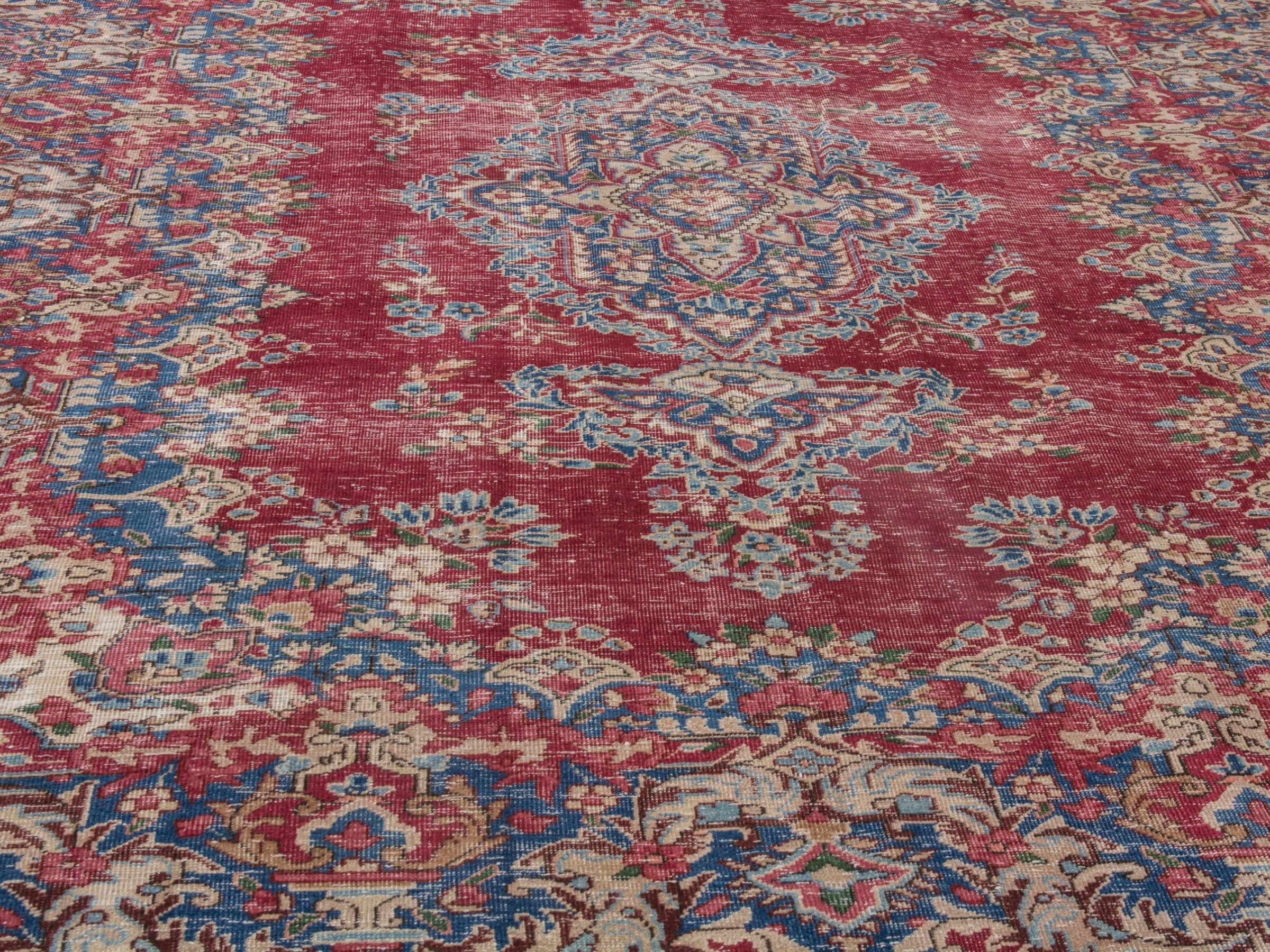 Persian Kerman area rug in burgundy and navy, view 8 of 20