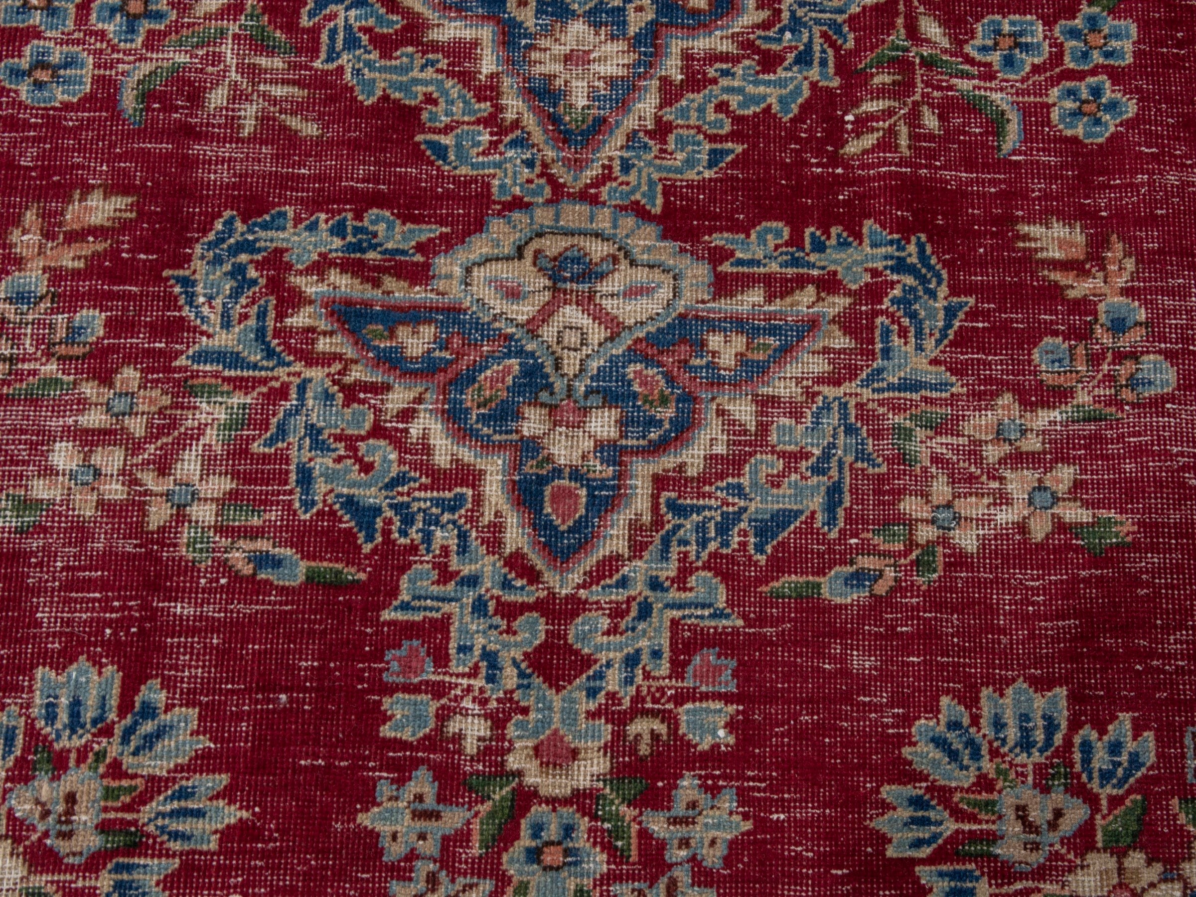 Persian Kerman area rug in burgundy and navy, view 12 of 20
