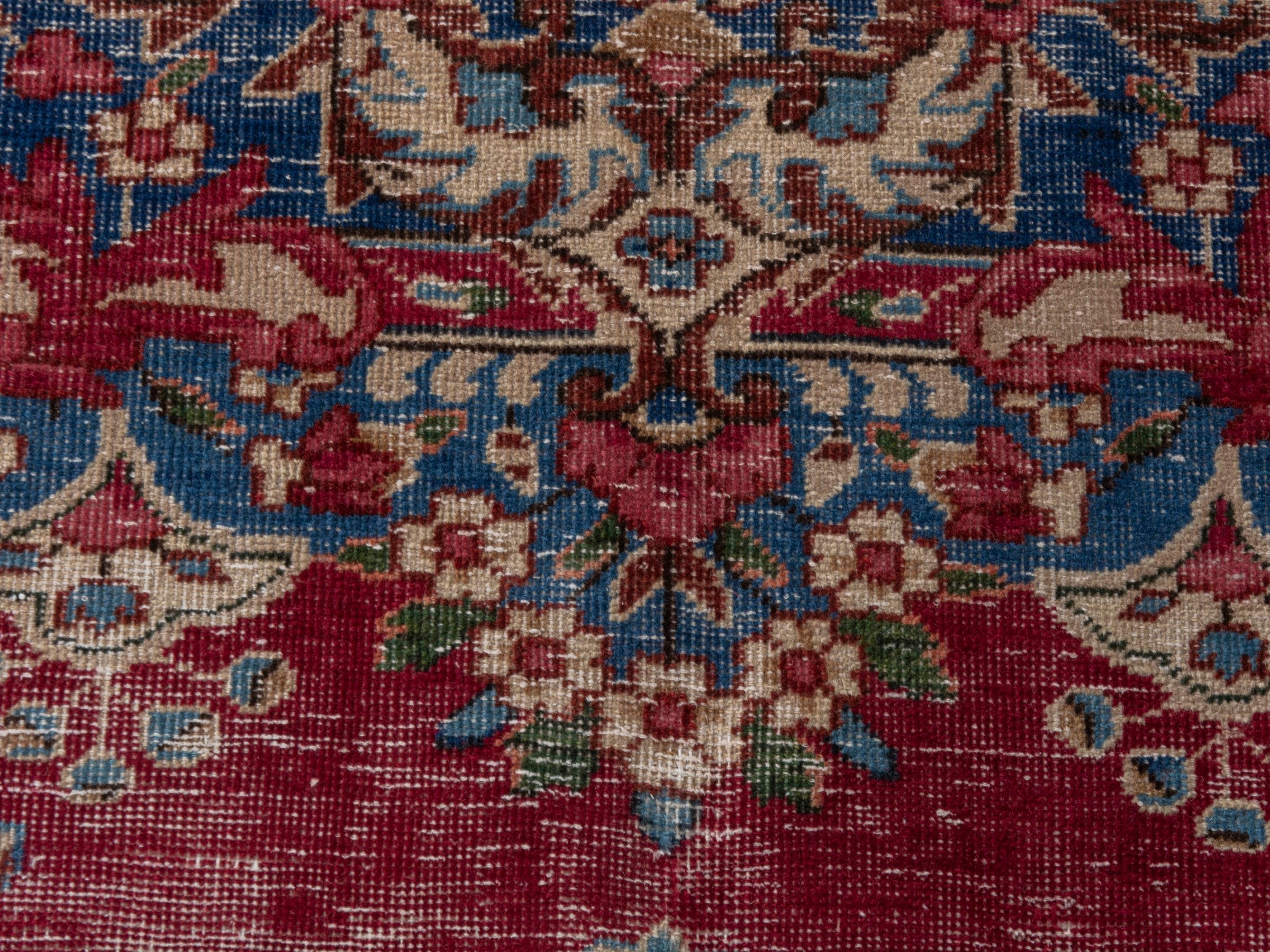 Persian Kerman area rug in burgundy and navy, view 15 of 20