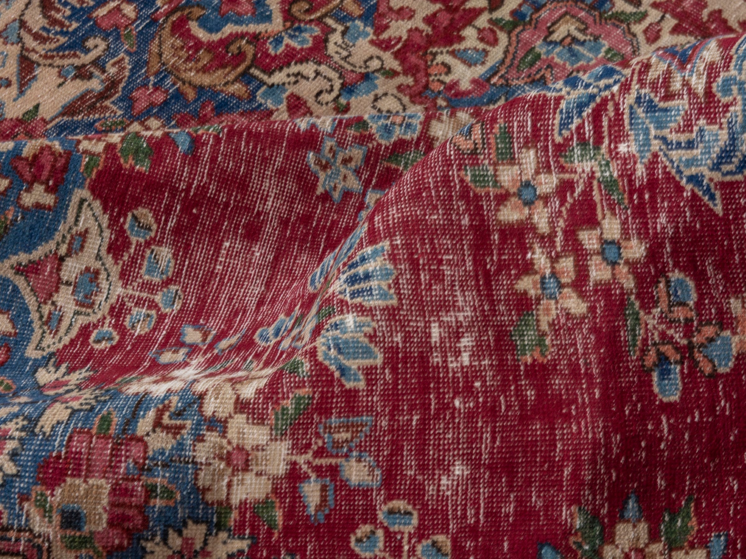 Persian Kerman area rug in burgundy and navy, view 16 of 20