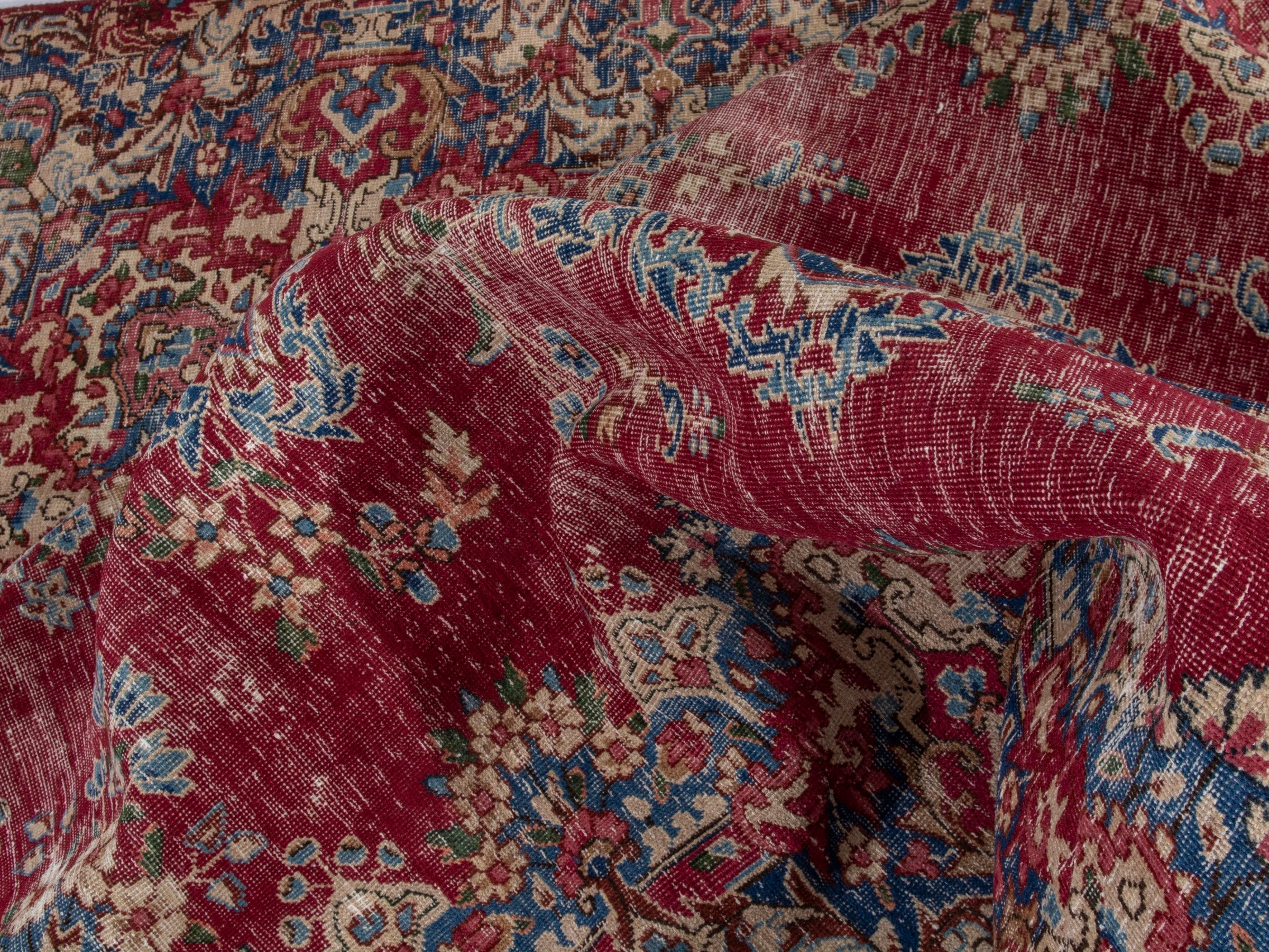 Persian Kerman area rug in burgundy and navy, view 17 of 20