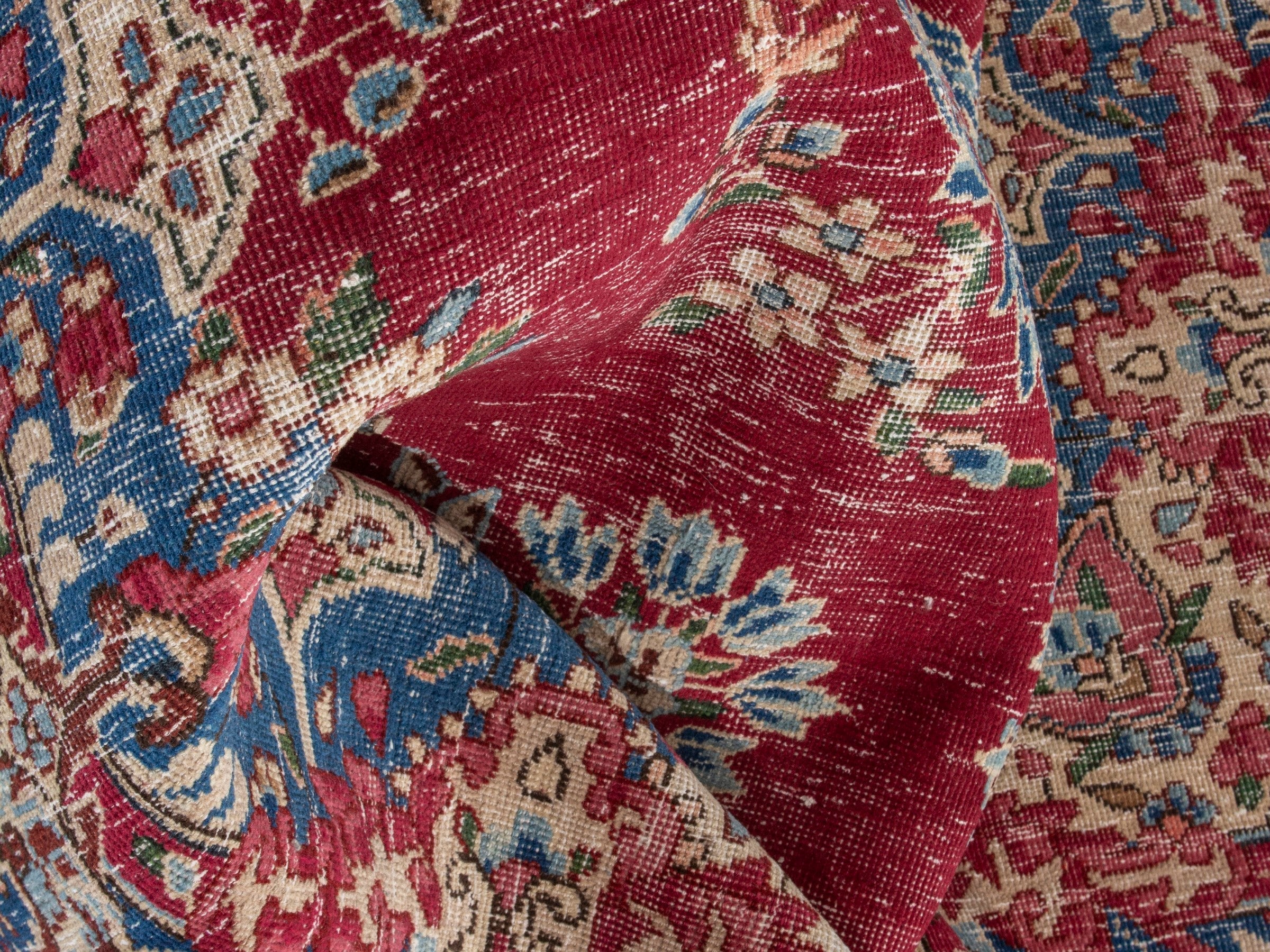 Persian Kerman area rug in burgundy and navy, view 18 of 20