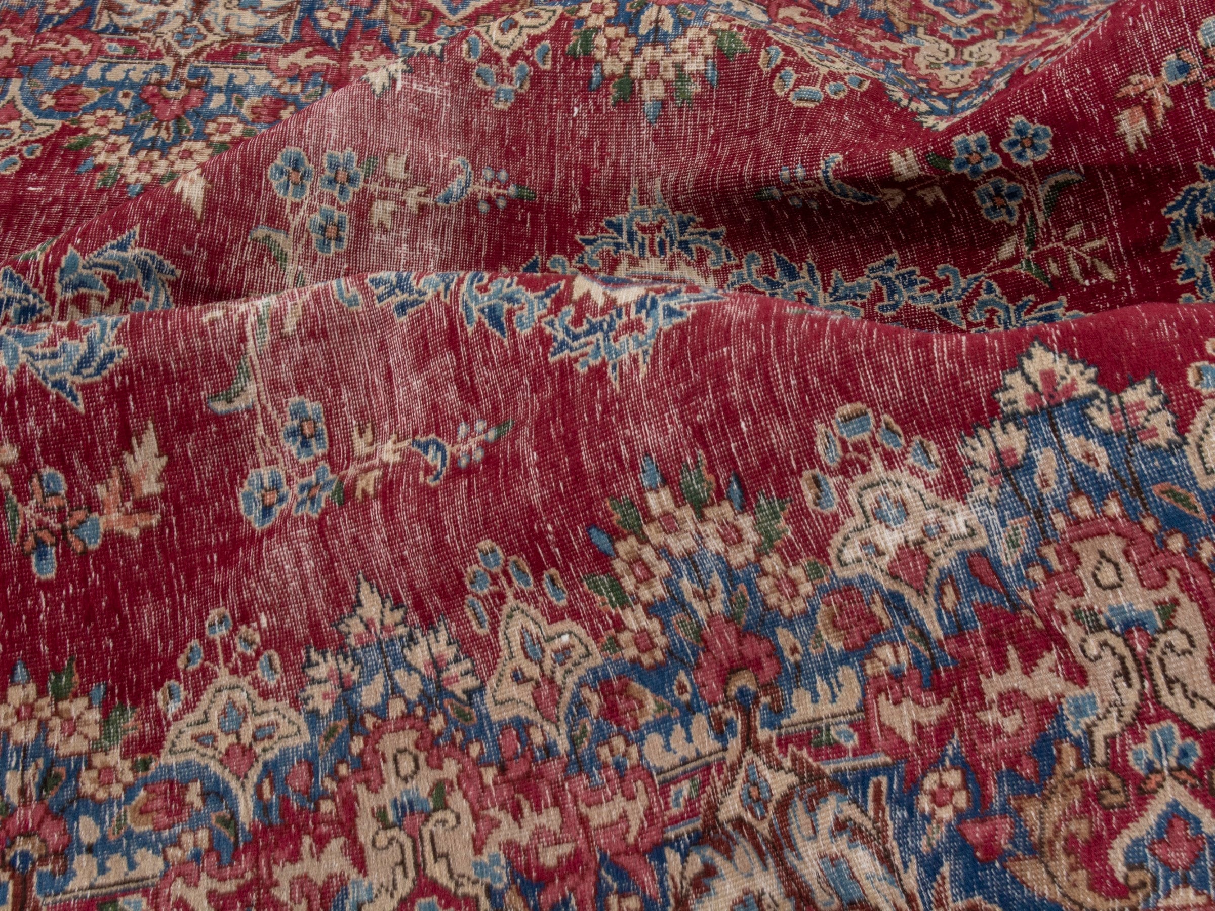 Persian Kerman area rug in burgundy and navy, view 19 of 20