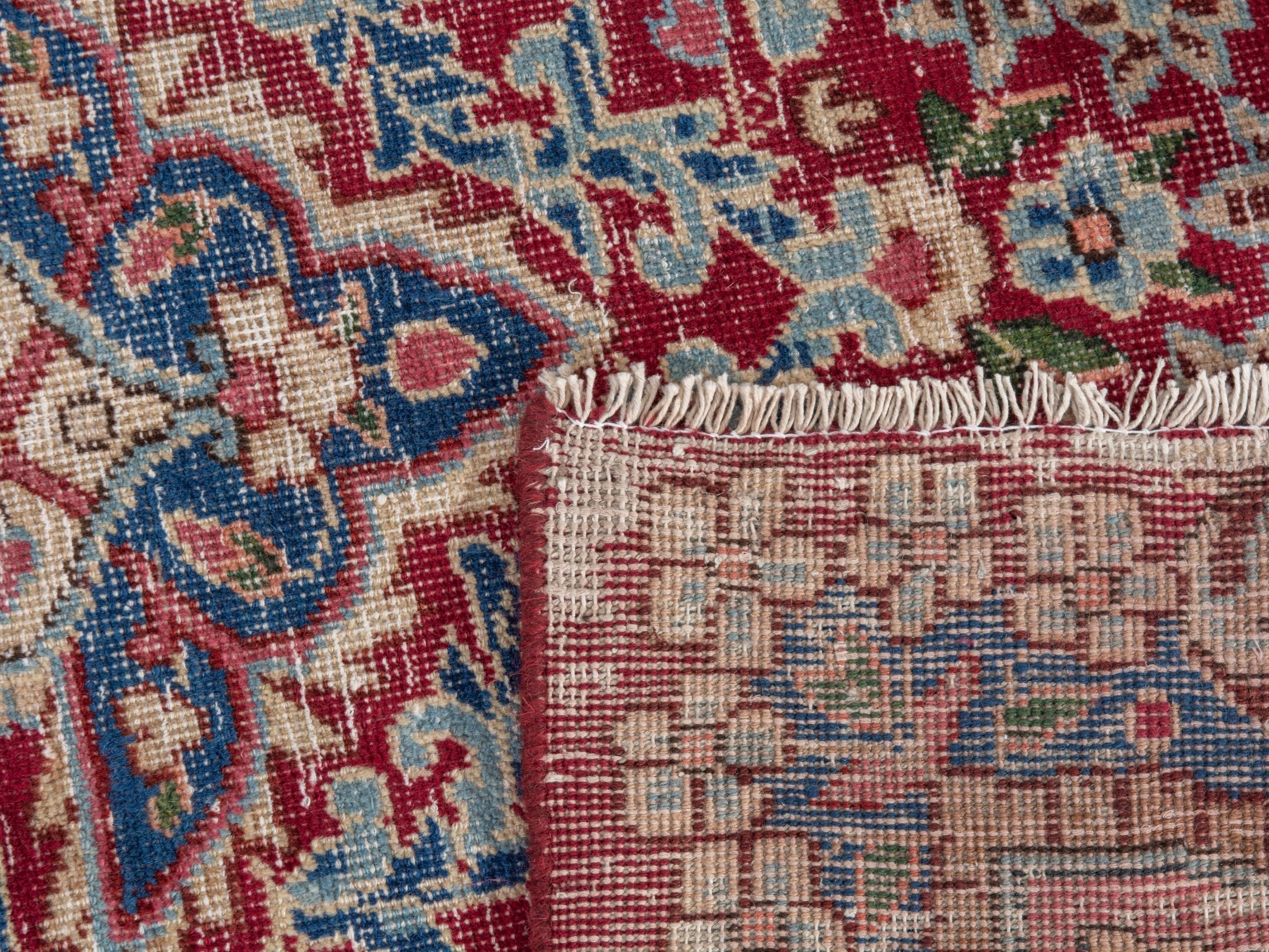 Persian Kerman area rug in burgundy and navy, view 20 of 20