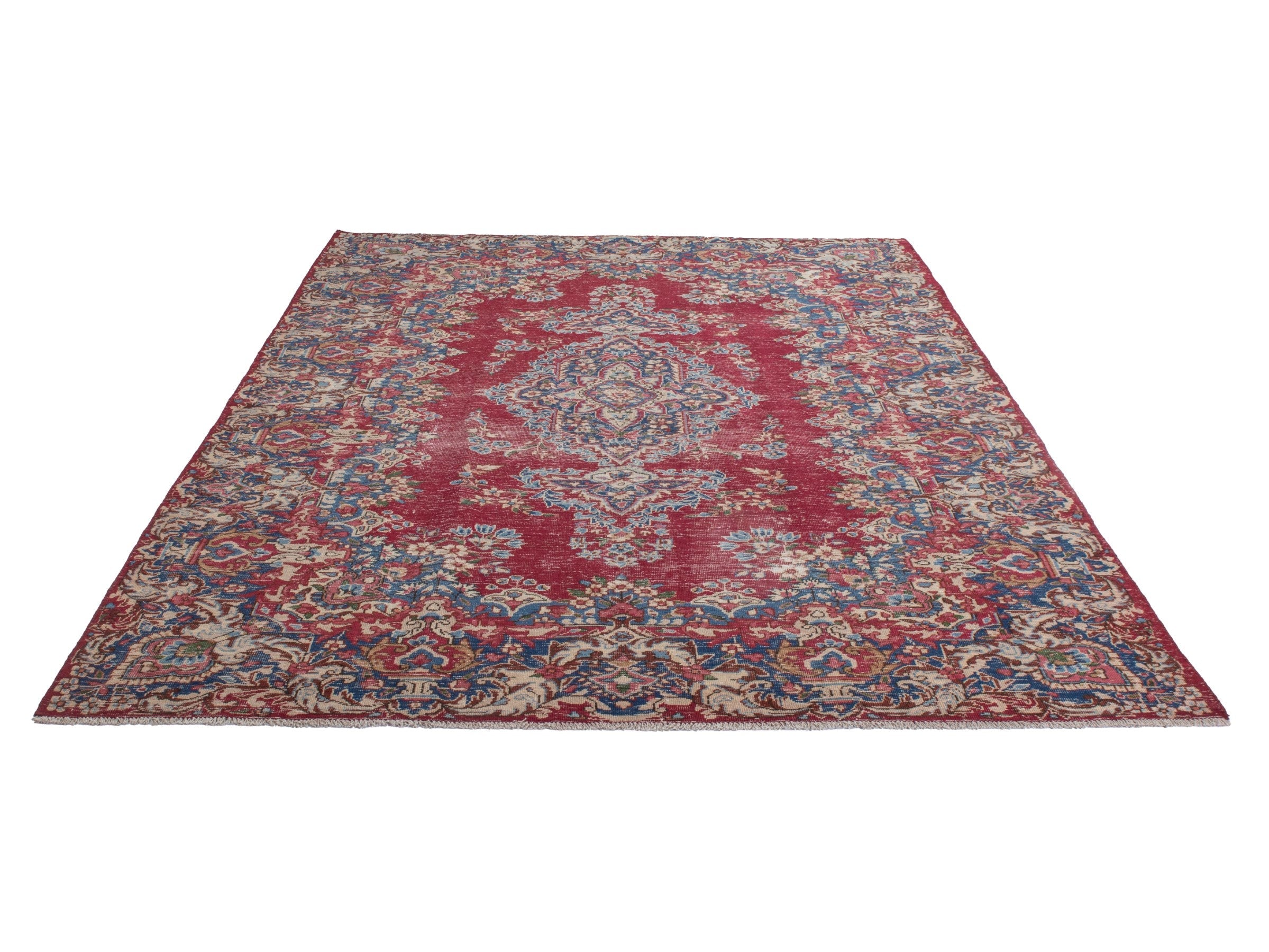 Persian Kerman area rug in burgundy and navy, view 2 of 20