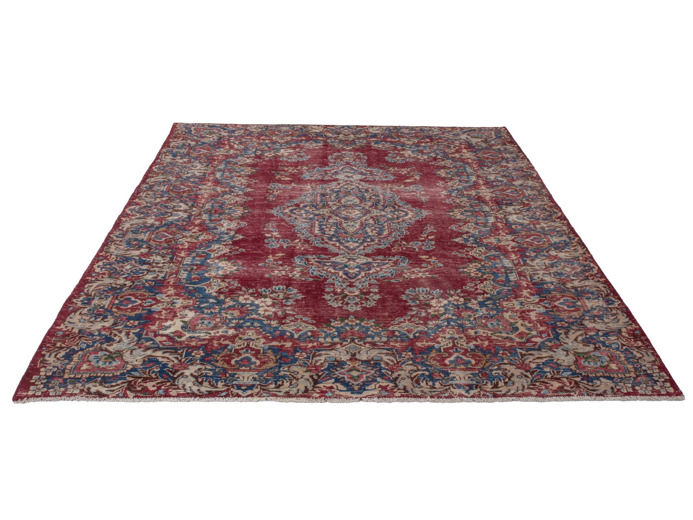 Persian Kerman area rug in burgundy and navy, view 3 of 20