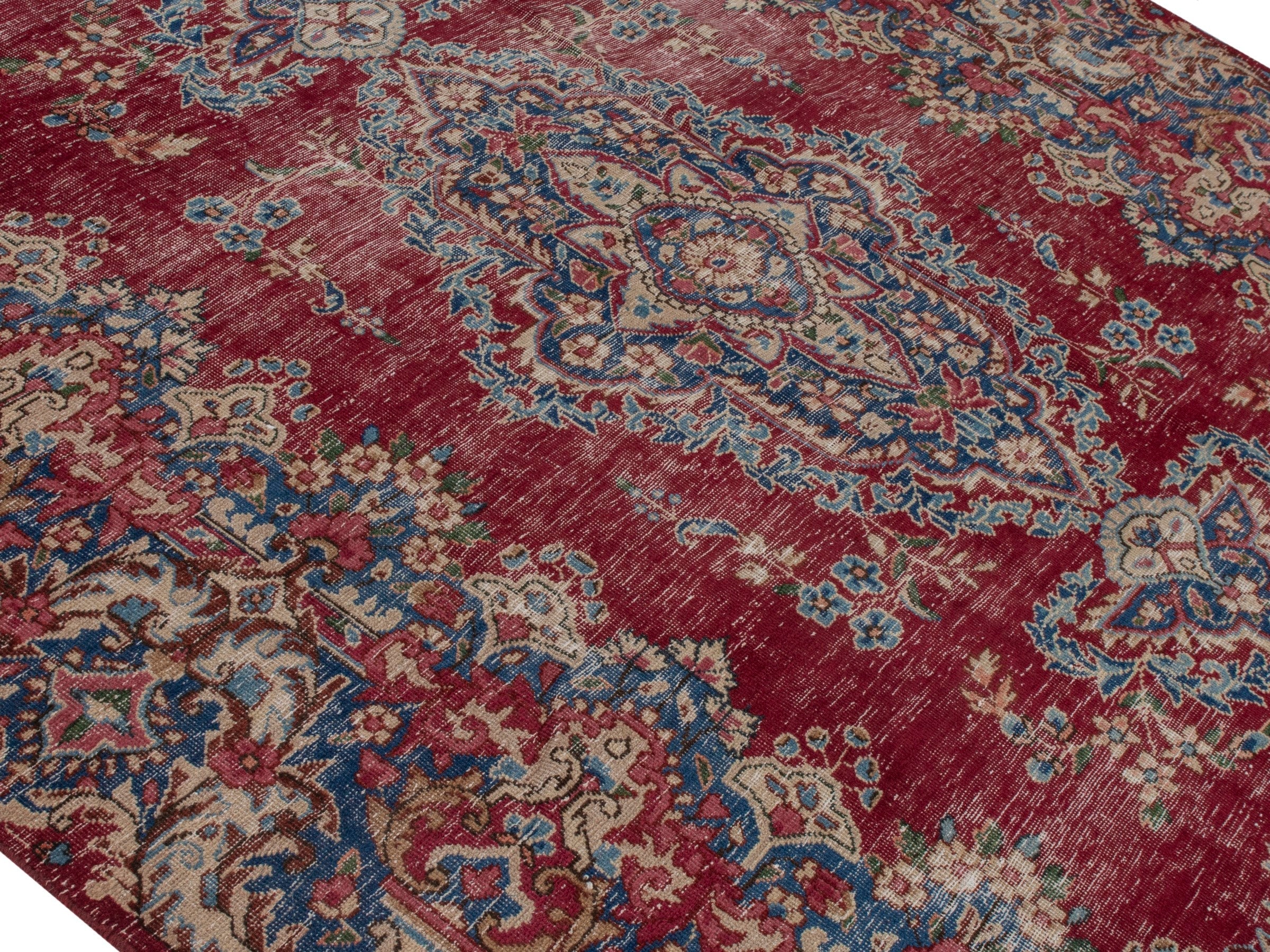 Persian Kerman area rug in burgundy and navy, view 4 of 20