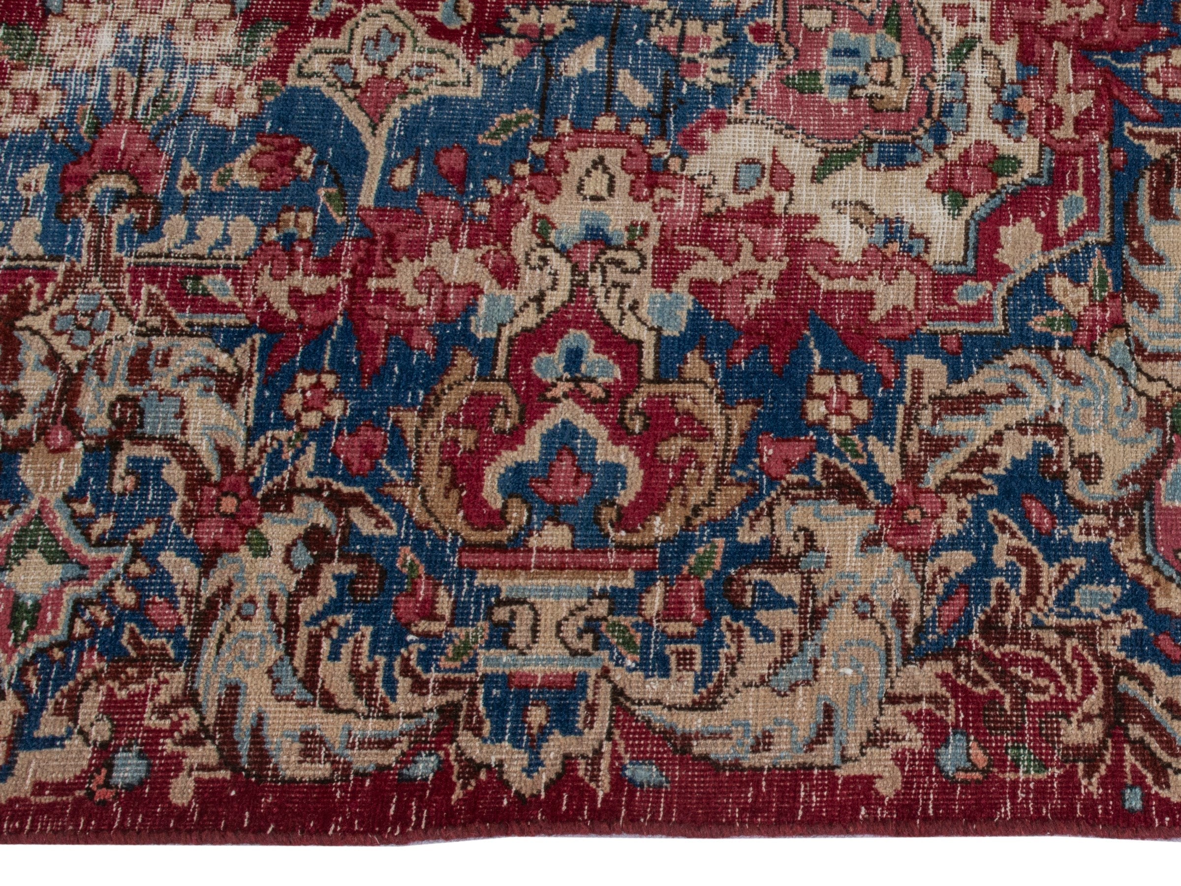 Persian Kerman area rug in burgundy and navy, view 10 of 20