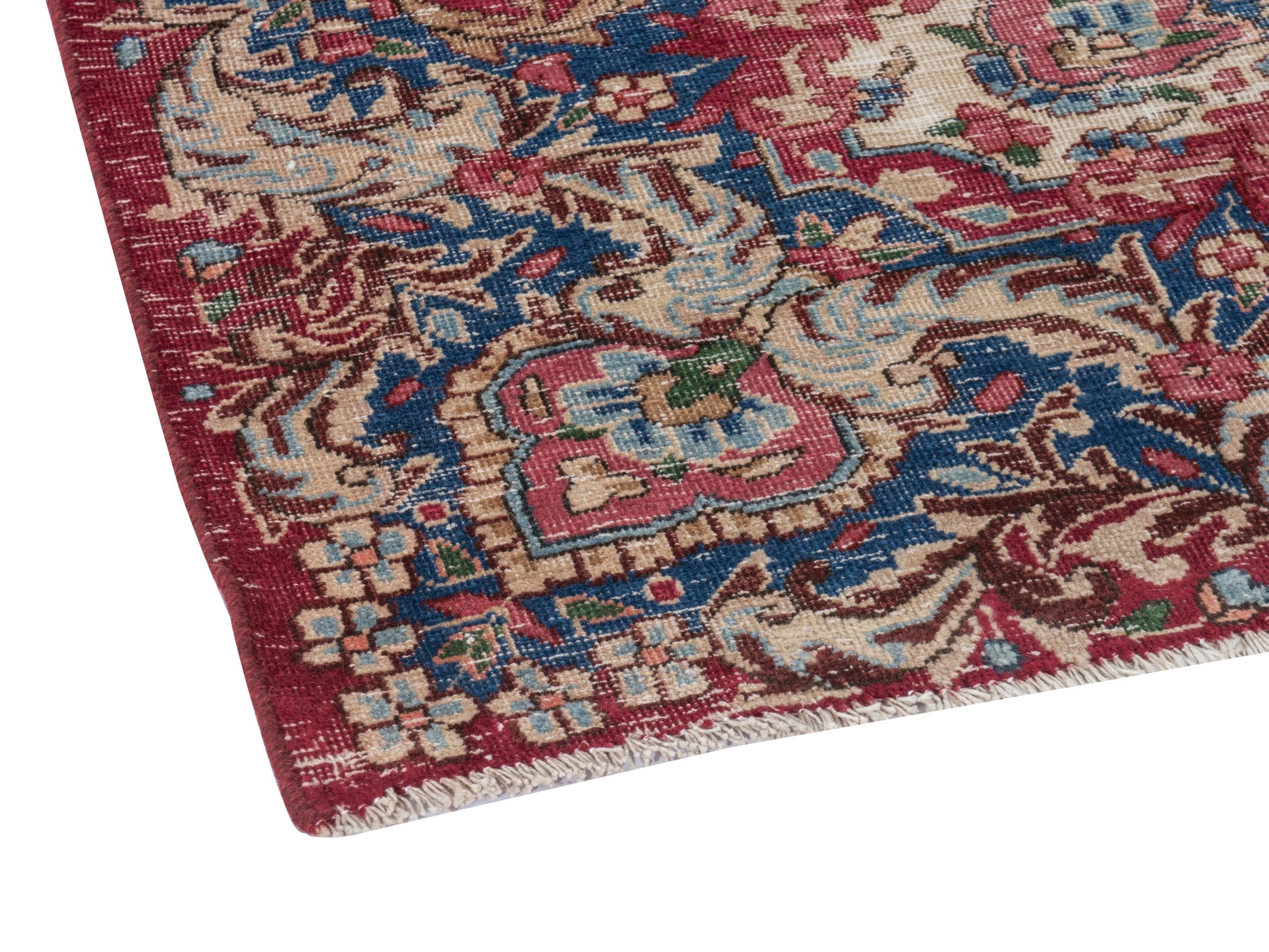Persian Kerman area rug in burgundy and navy, view 5 of 20