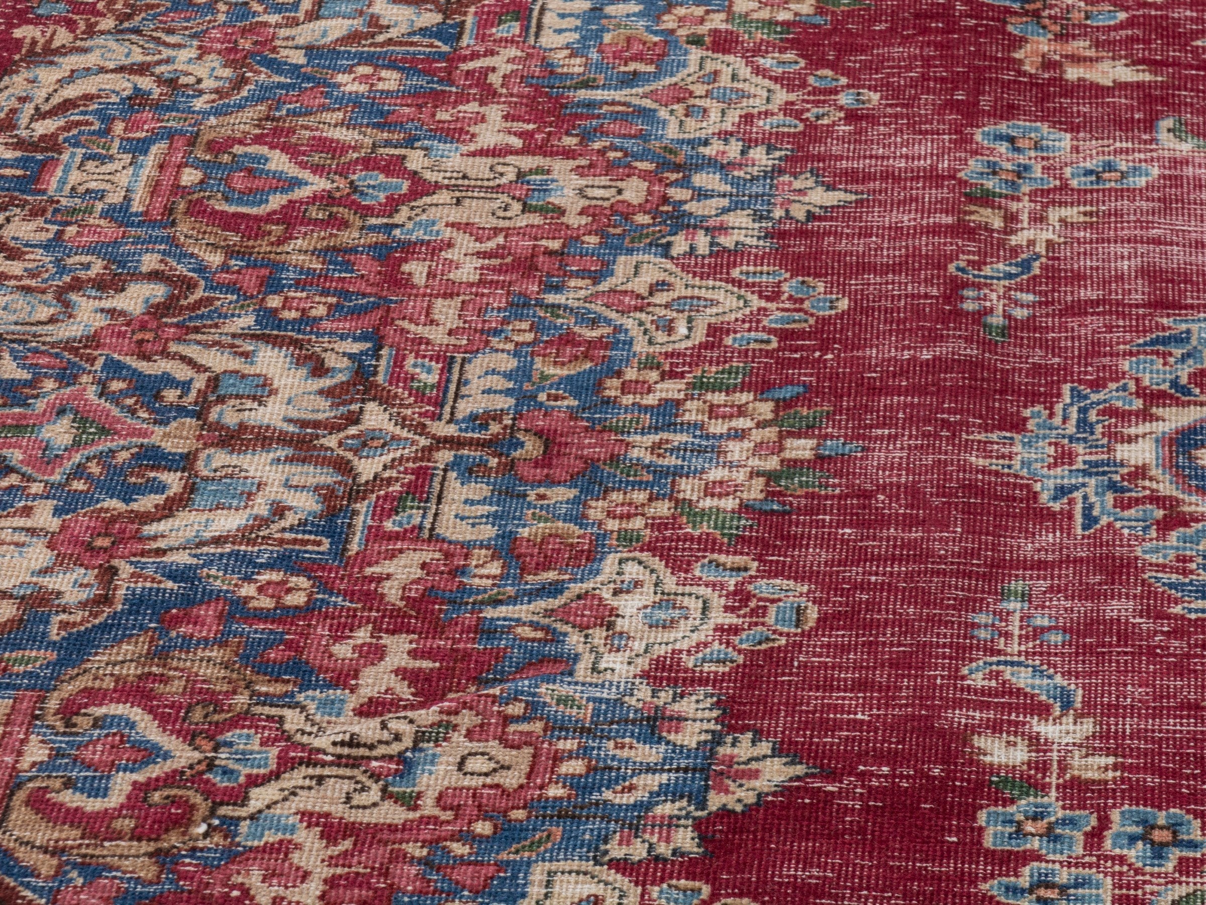 Persian Kerman area rug in burgundy and navy, view 9 of 20